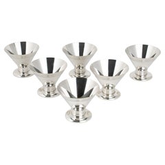 Vintage Art Deco Modernist Silver Plate Cocktail Cordial Cups or Shot Glasses Set of 6