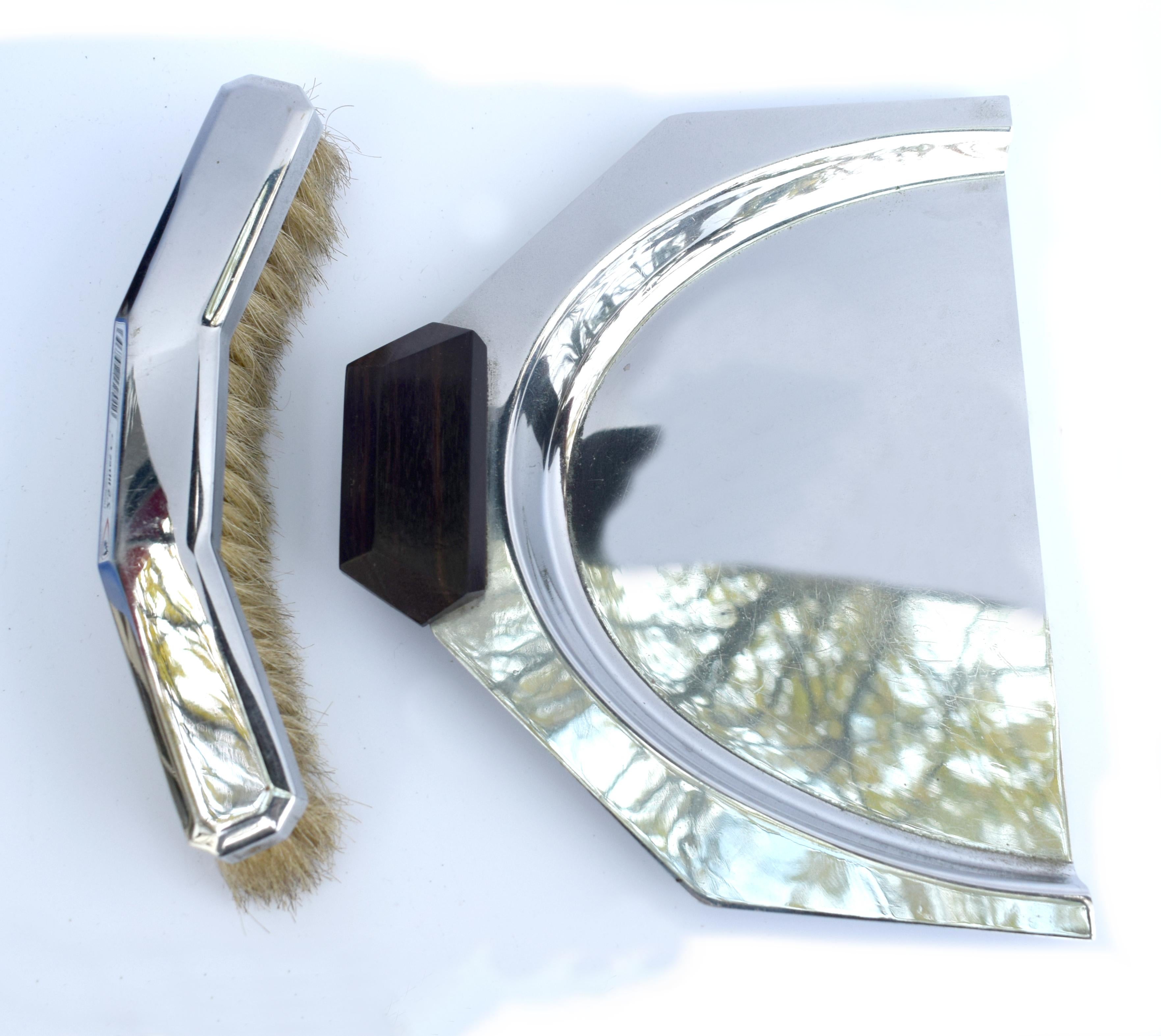 French Art Deco Modernist Silver Plate Crumb Set, 1930