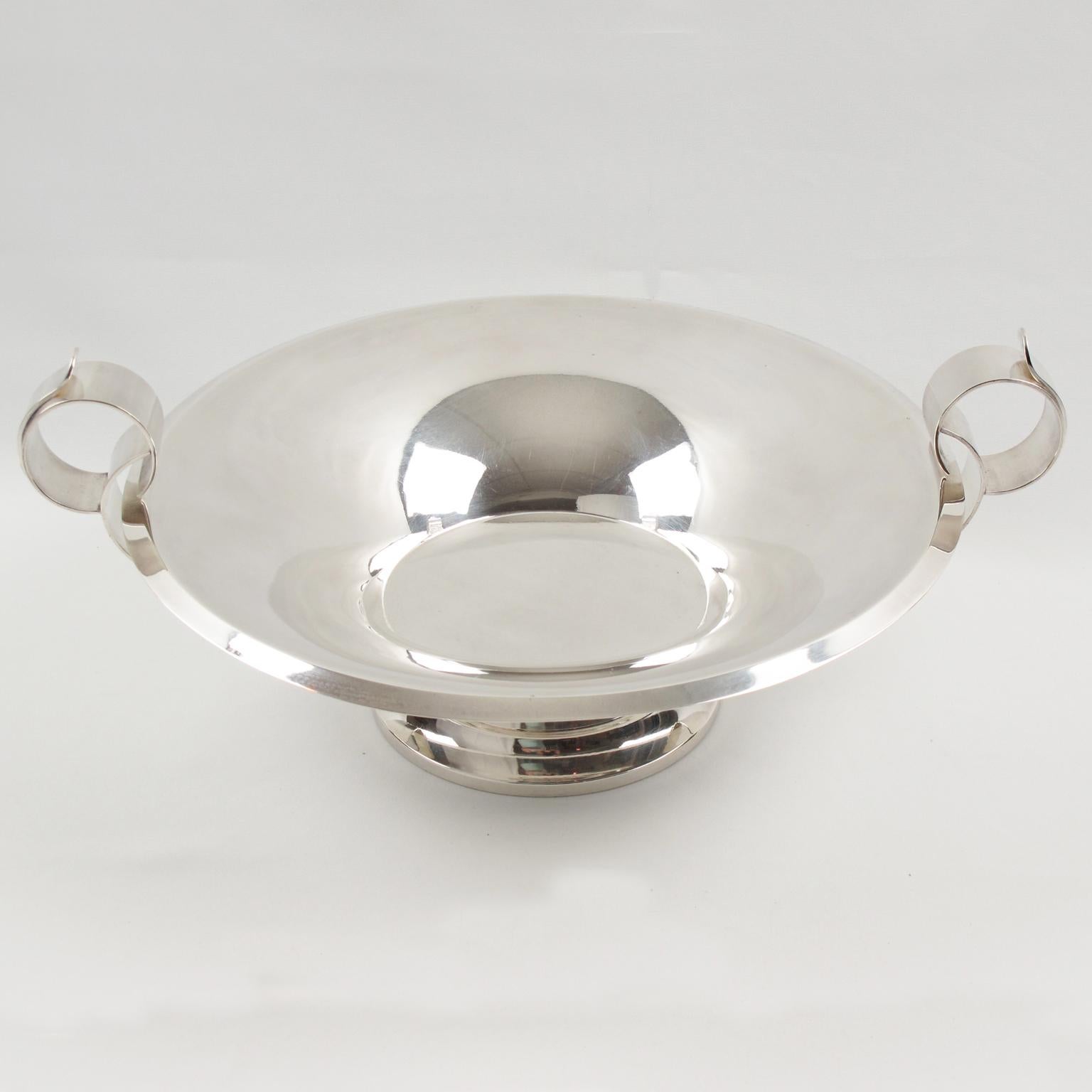 Centro de mesa decorativo Art Decó modernista con plato de plata, hacia 1930 Francés en venta