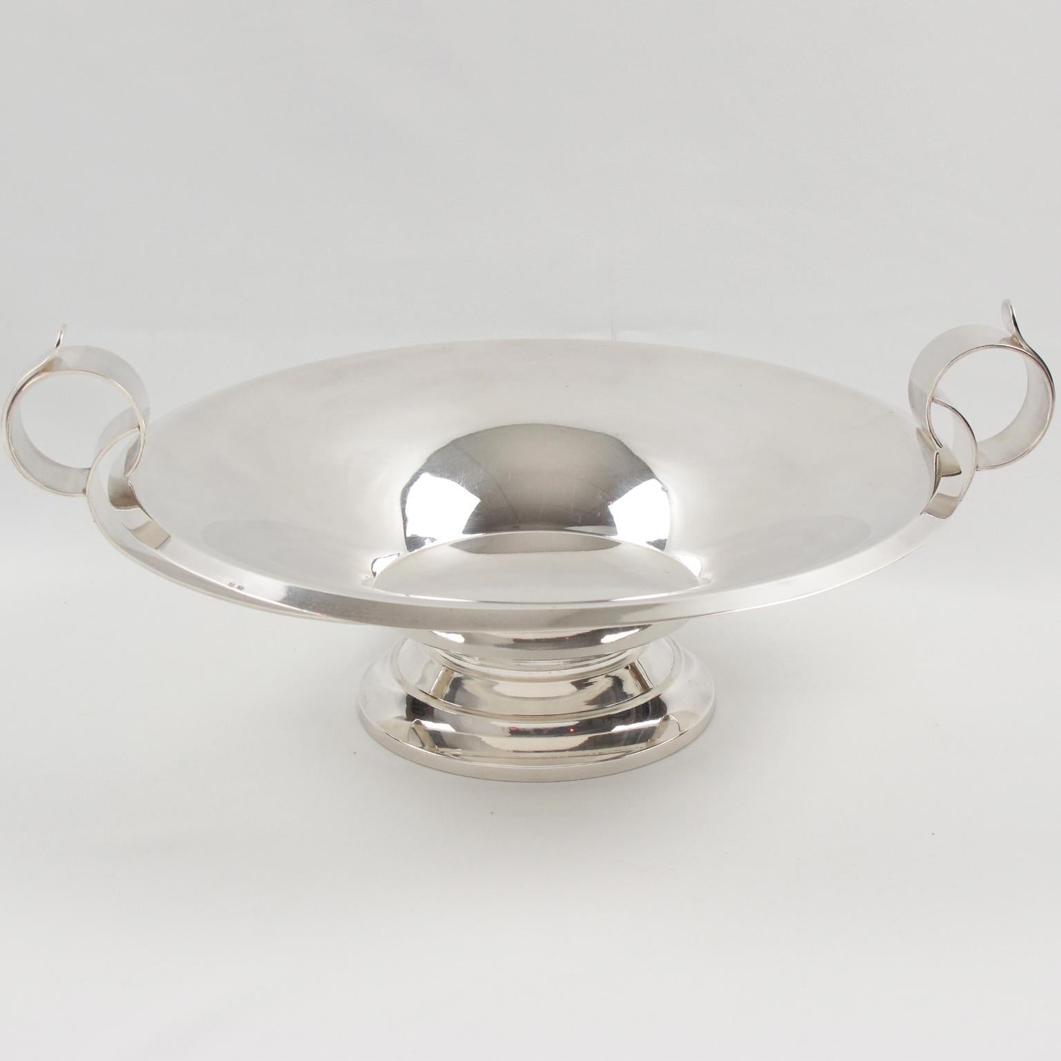 French Art Deco Modernist Silver Plate Decorative Bowl Centerpiece circa 1930 For Sale