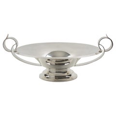 Art Decó Modernista Tazón Decorativo Grande de Metal Plateado Centro de Mesa