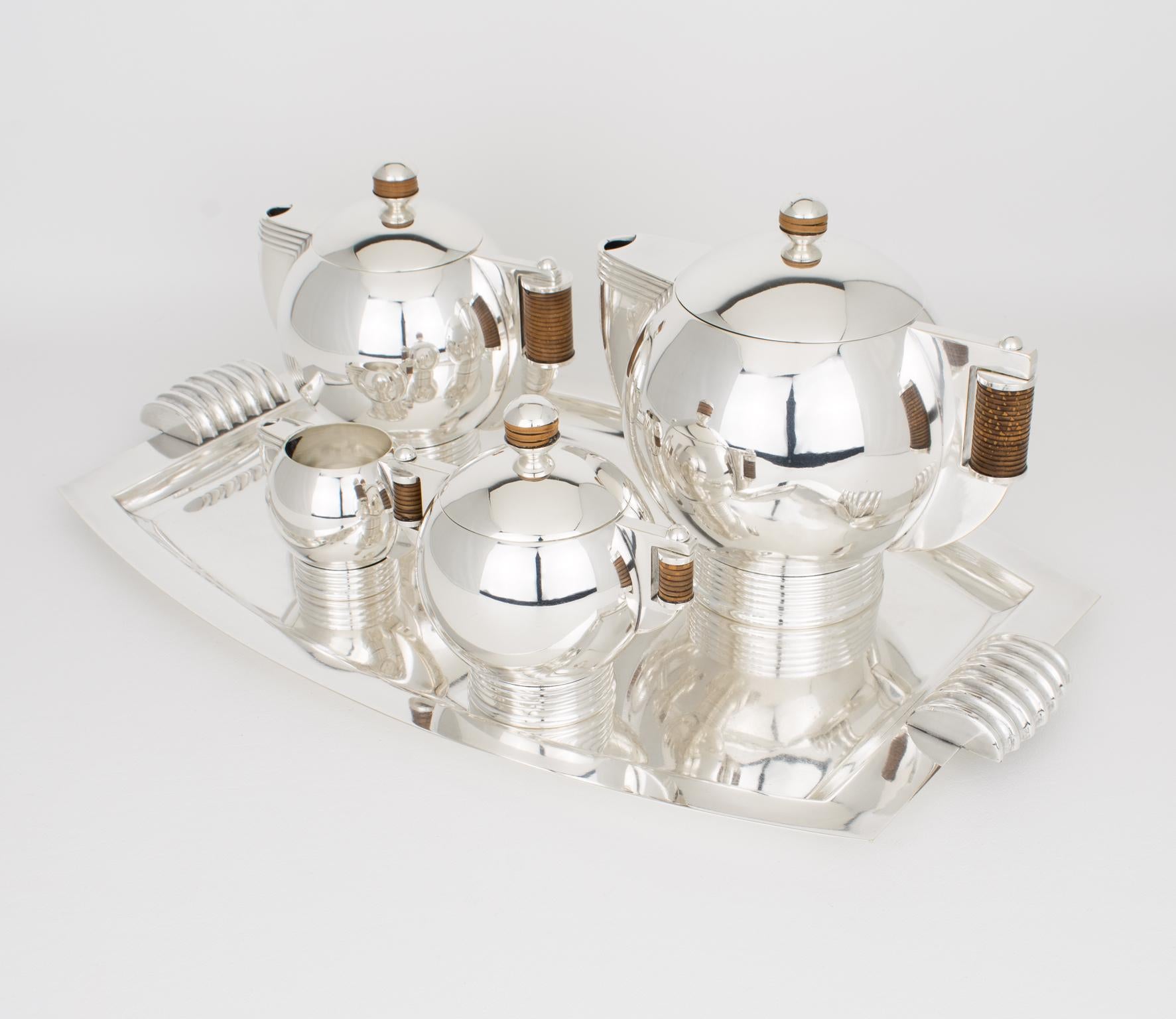 Art Déco Set da tè e caffè in argento in stile Art Deco Modernista dell'argentiere Argit, circa 1930 in vendita