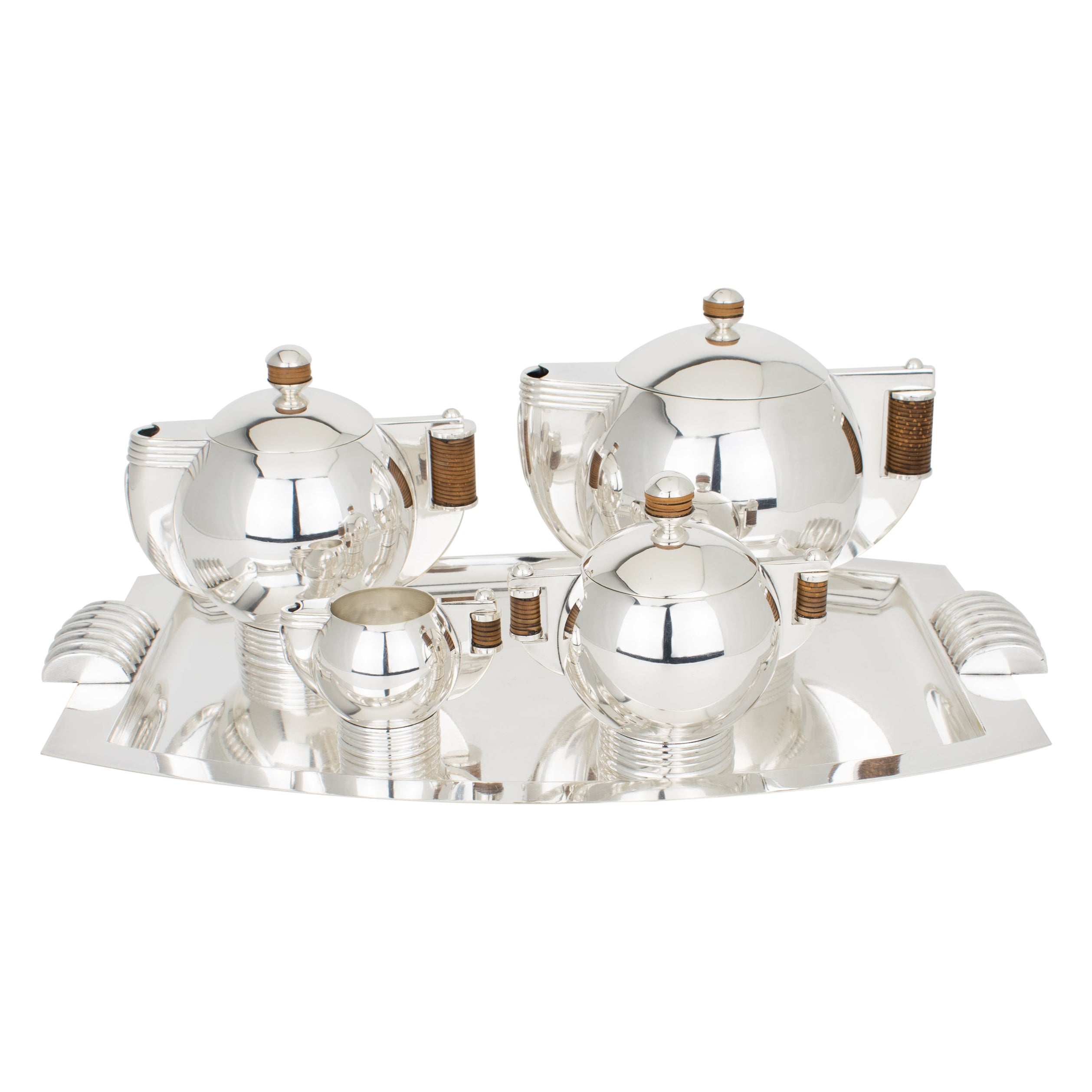 Set da tè e caffè in argento in stile Art Deco Modernista dell
argentiere Argit, circa 1930 in vendita