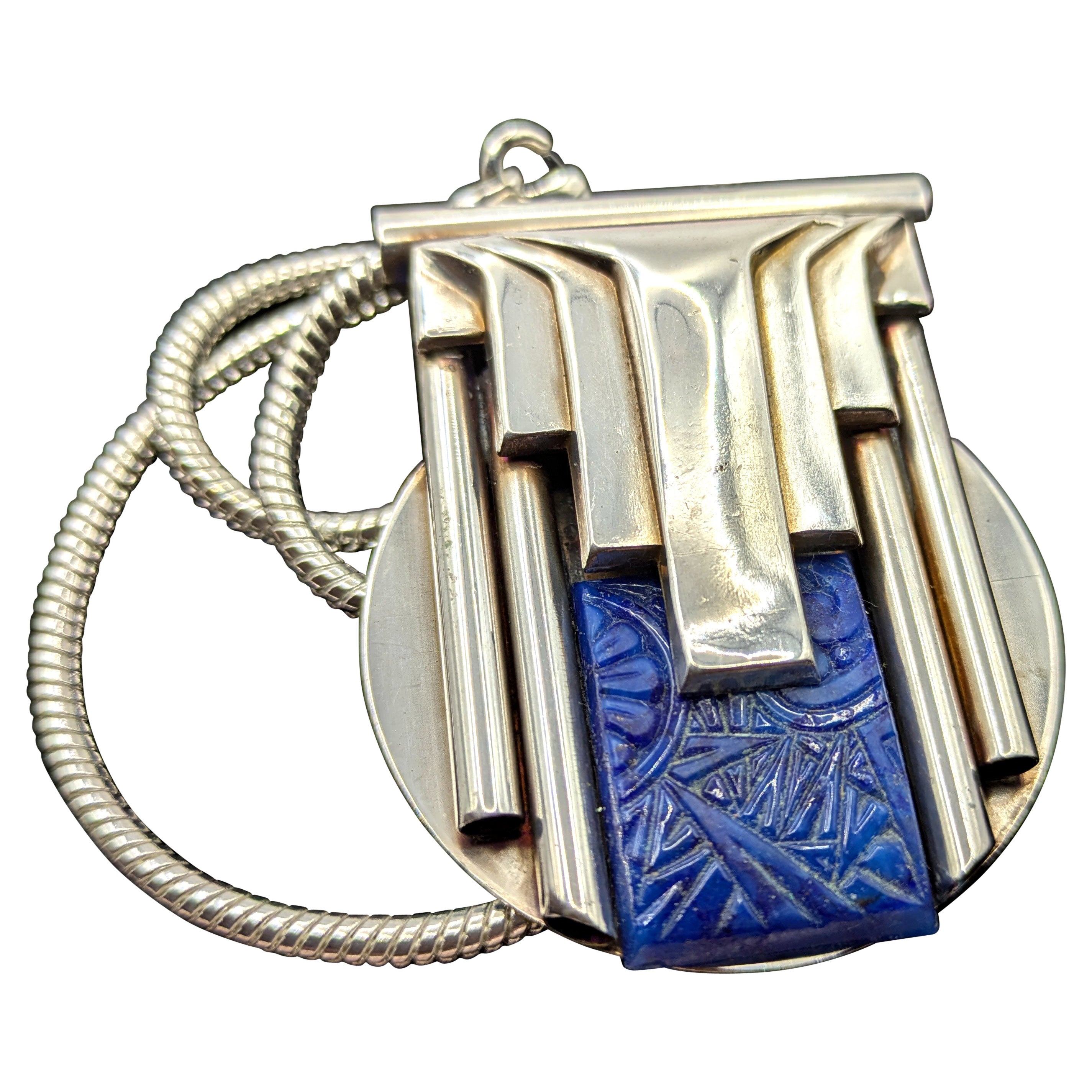 Art Deco Modernist Silver Plated and Galalith Necklace im Angebot