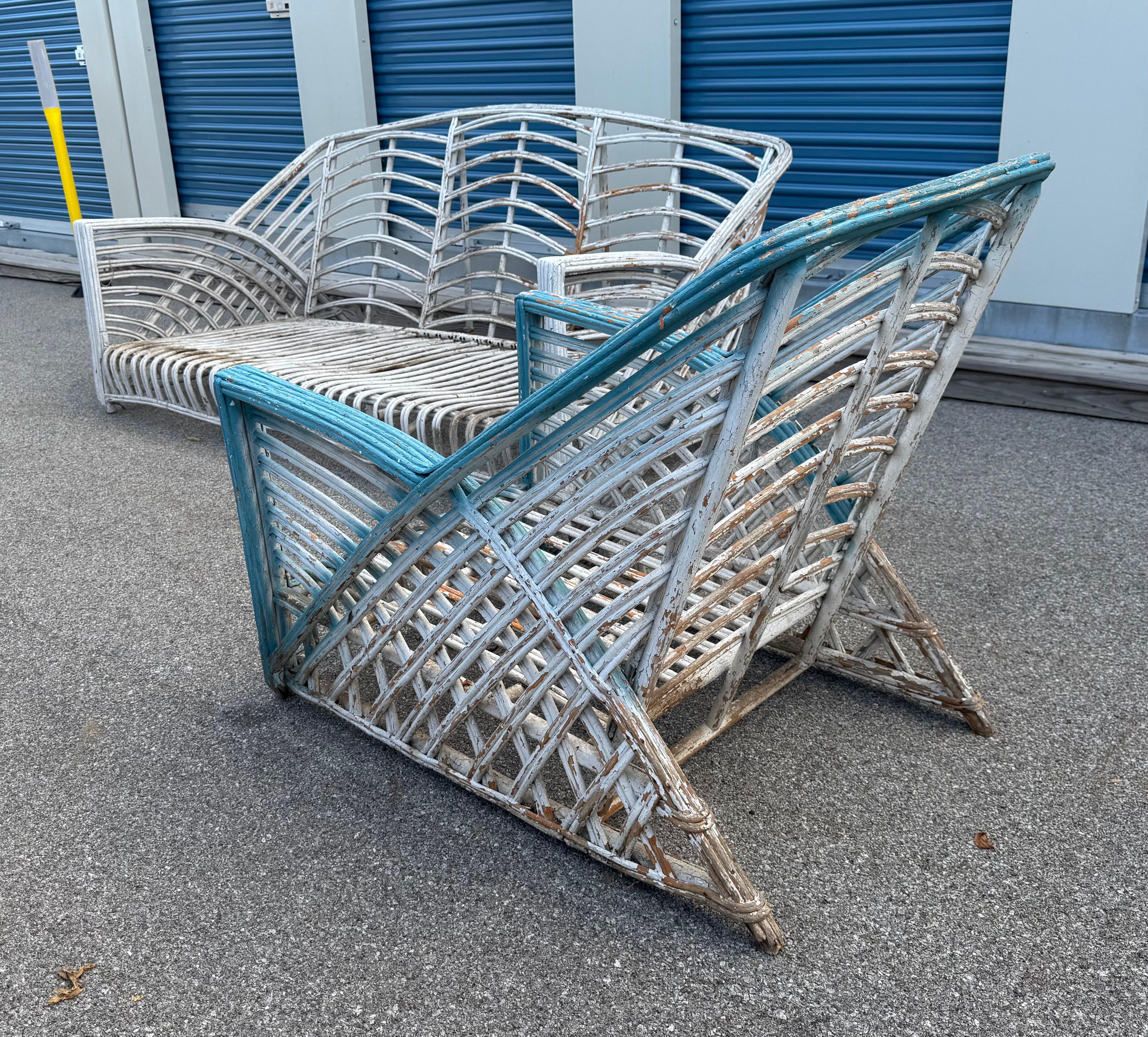 Art Deco , mODERnist Sofa & Chair / Reed /Rattan / Wicker attr à Art Reed en vente 3