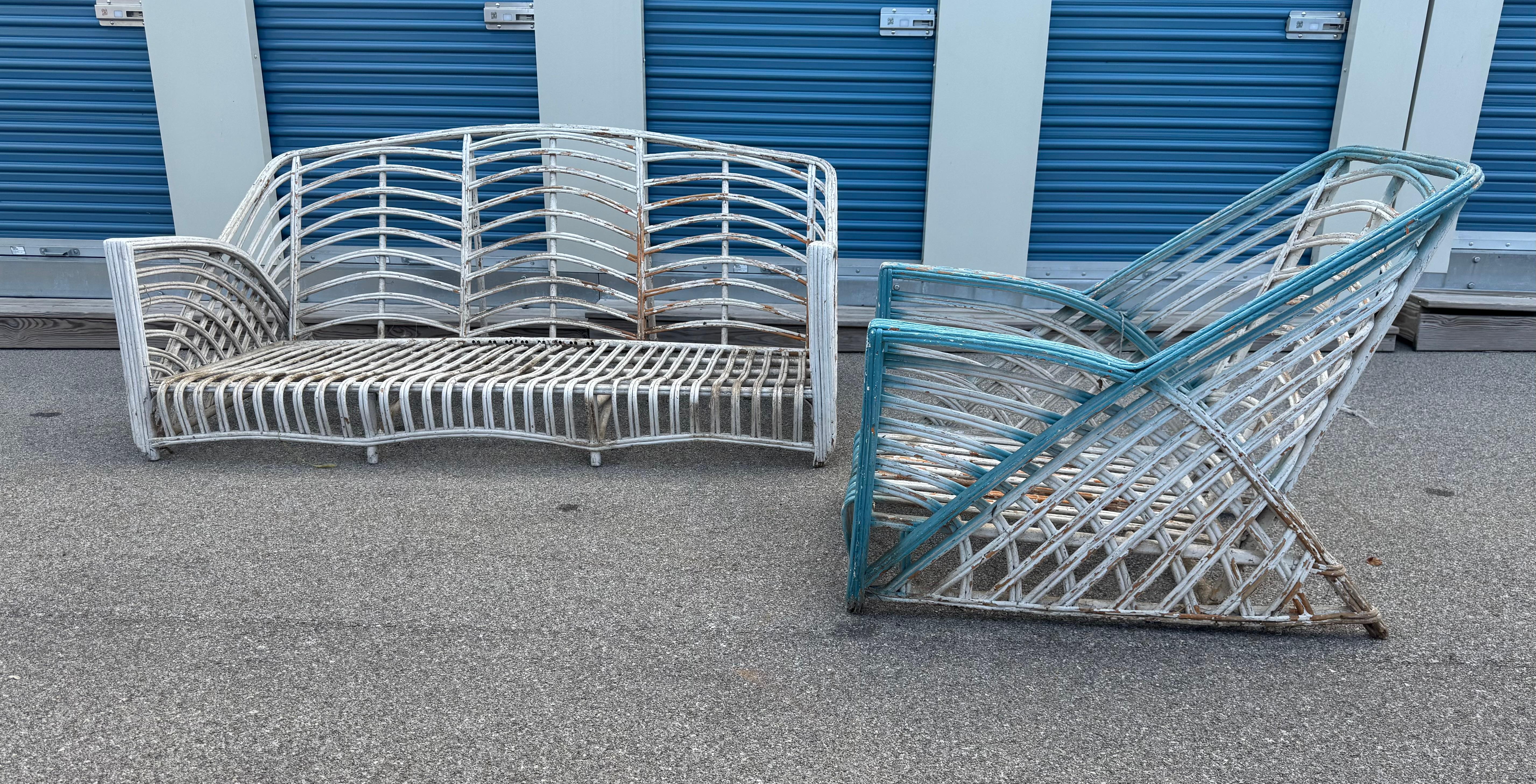 Art Deco , mODERnist Sofa & Chair / Reed /Rattan / Wicker attr à Art Reed en vente 5