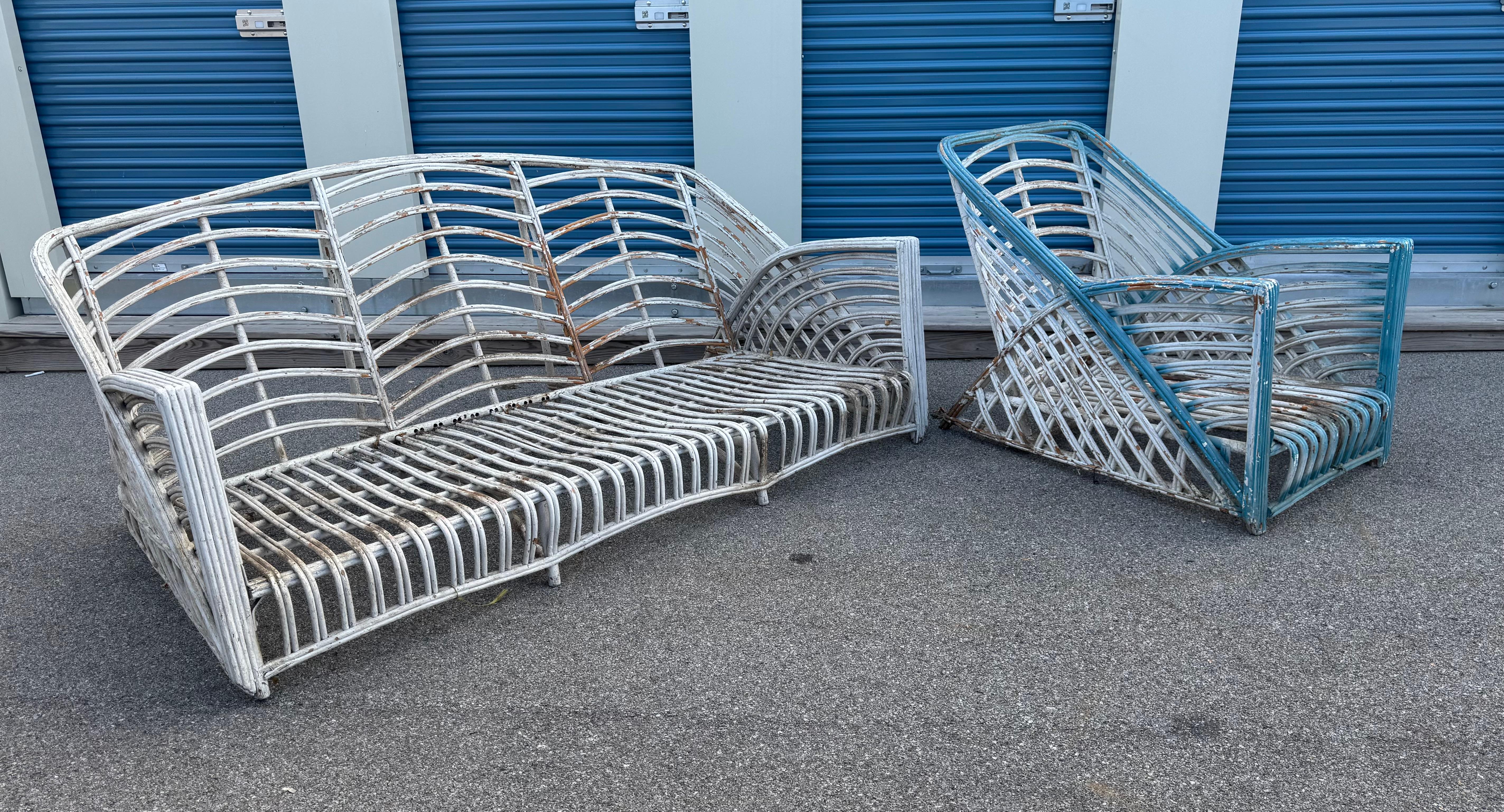 Milieu du XXe siècle Art Deco , mODERnist Sofa & Chair / Reed /Rattan / Wicker attr à Art Reed en vente