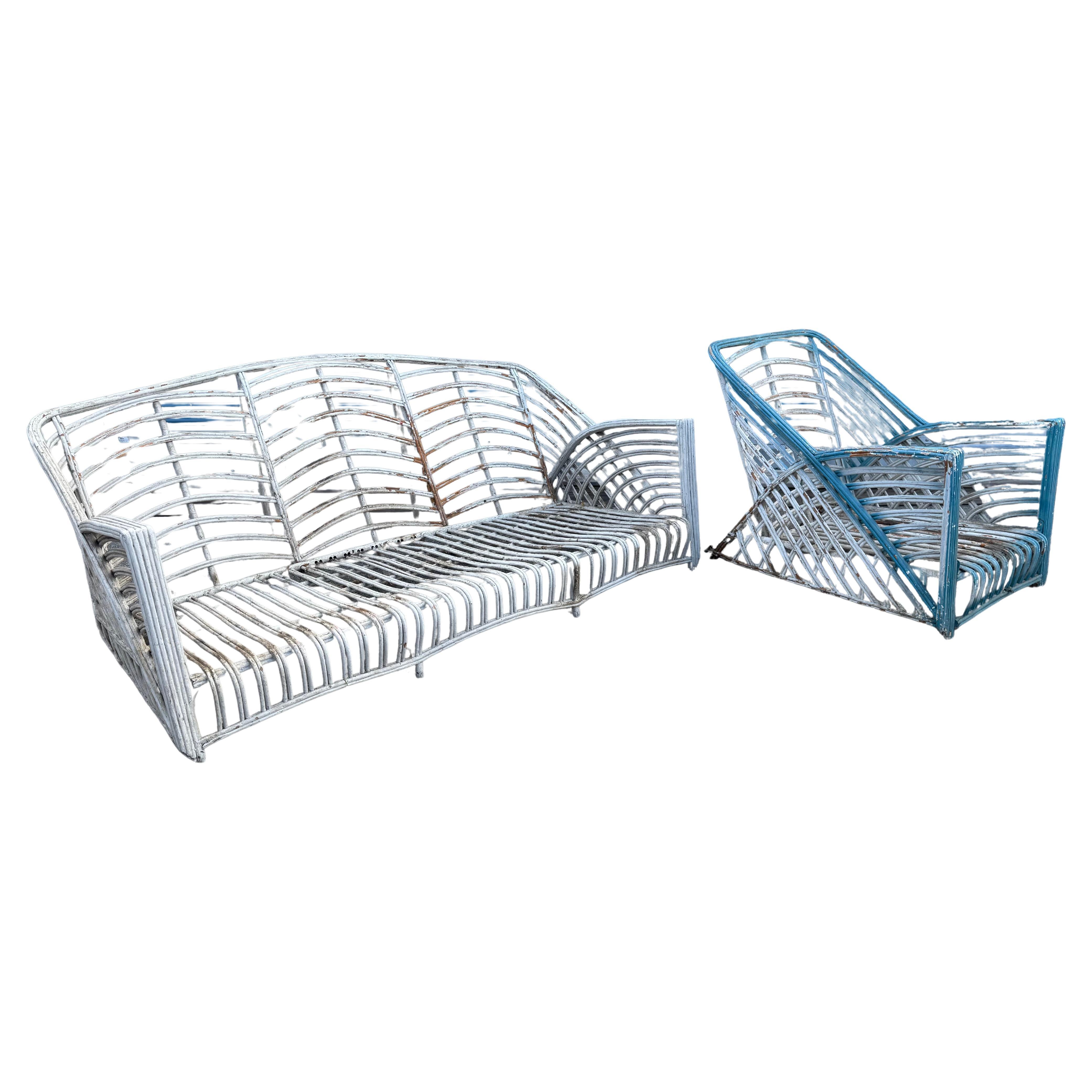Art Deco , mODERnist Sofa & Chair / Reed /Rattan / Wicker attr à Art Reed en vente