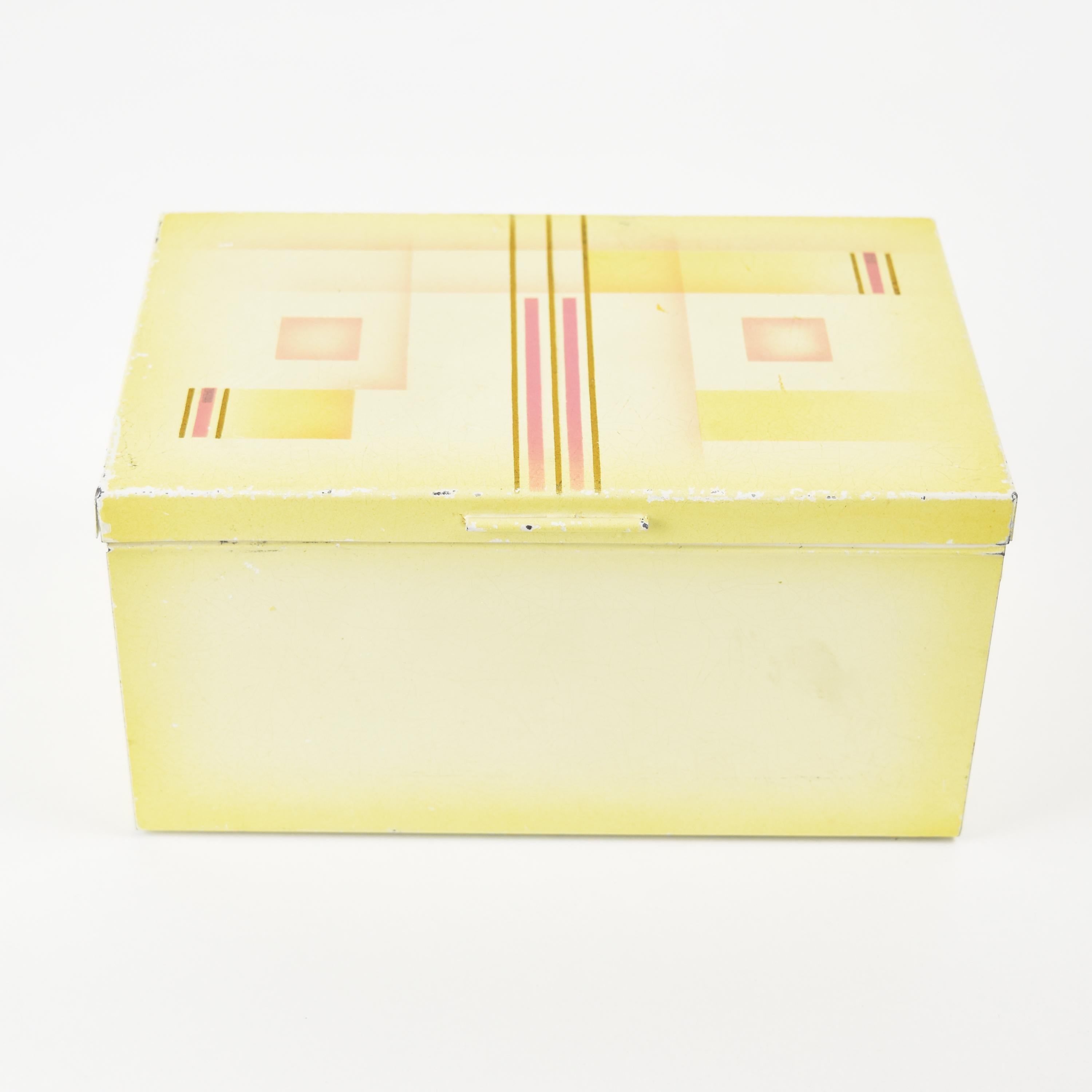 Hand-Crafted Art Deco Modernist Spritzdekor Metal Tin Box Container Marianne Brandt Bauhaus For Sale