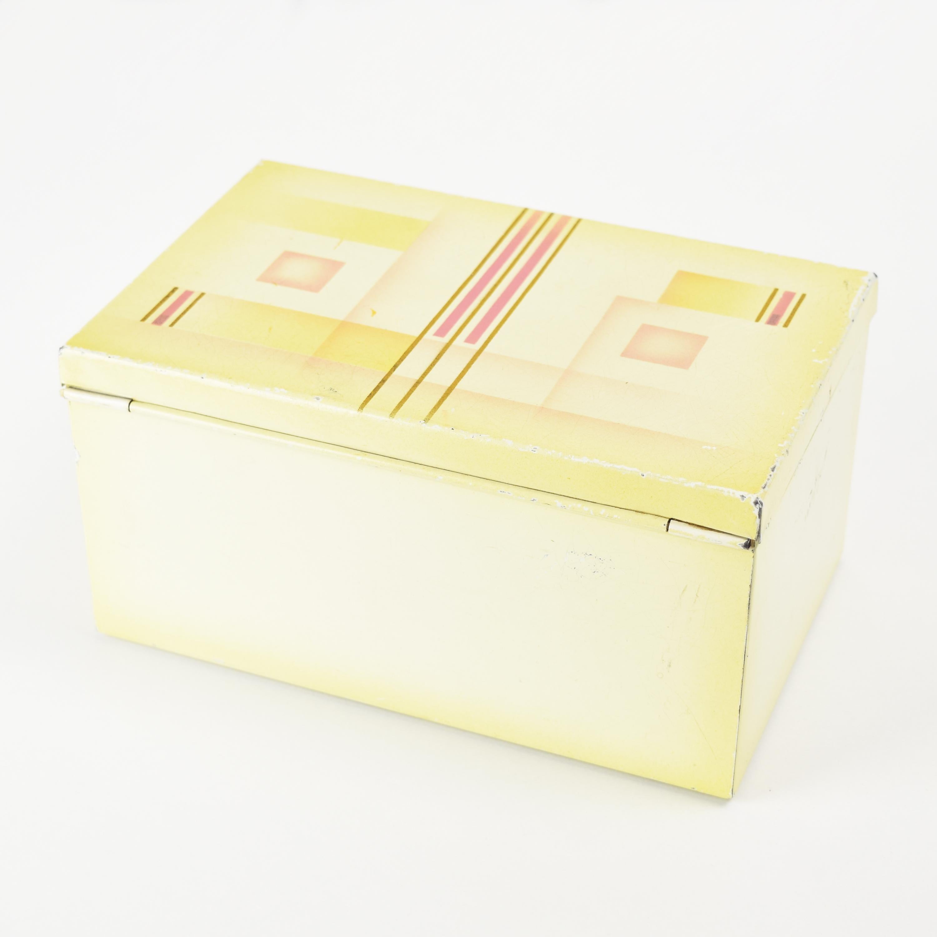 Early 20th Century Art Deco Modernist Spritzdekor Metal Tin Box Container Marianne Brandt Bauhaus For Sale
