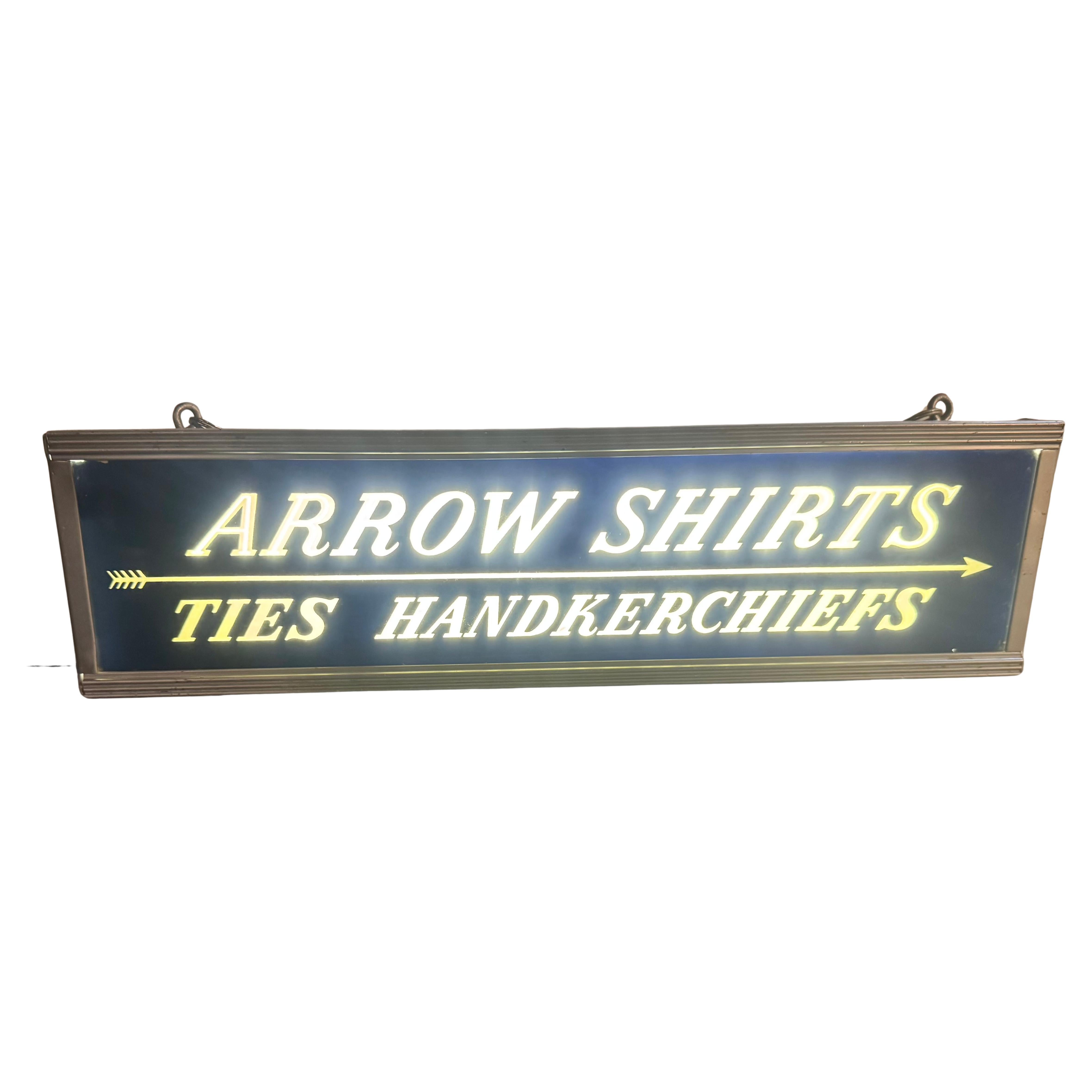 Art Deco/ Modernist style "Arrow Shirts" Light Up Can Sign / store display For Sale