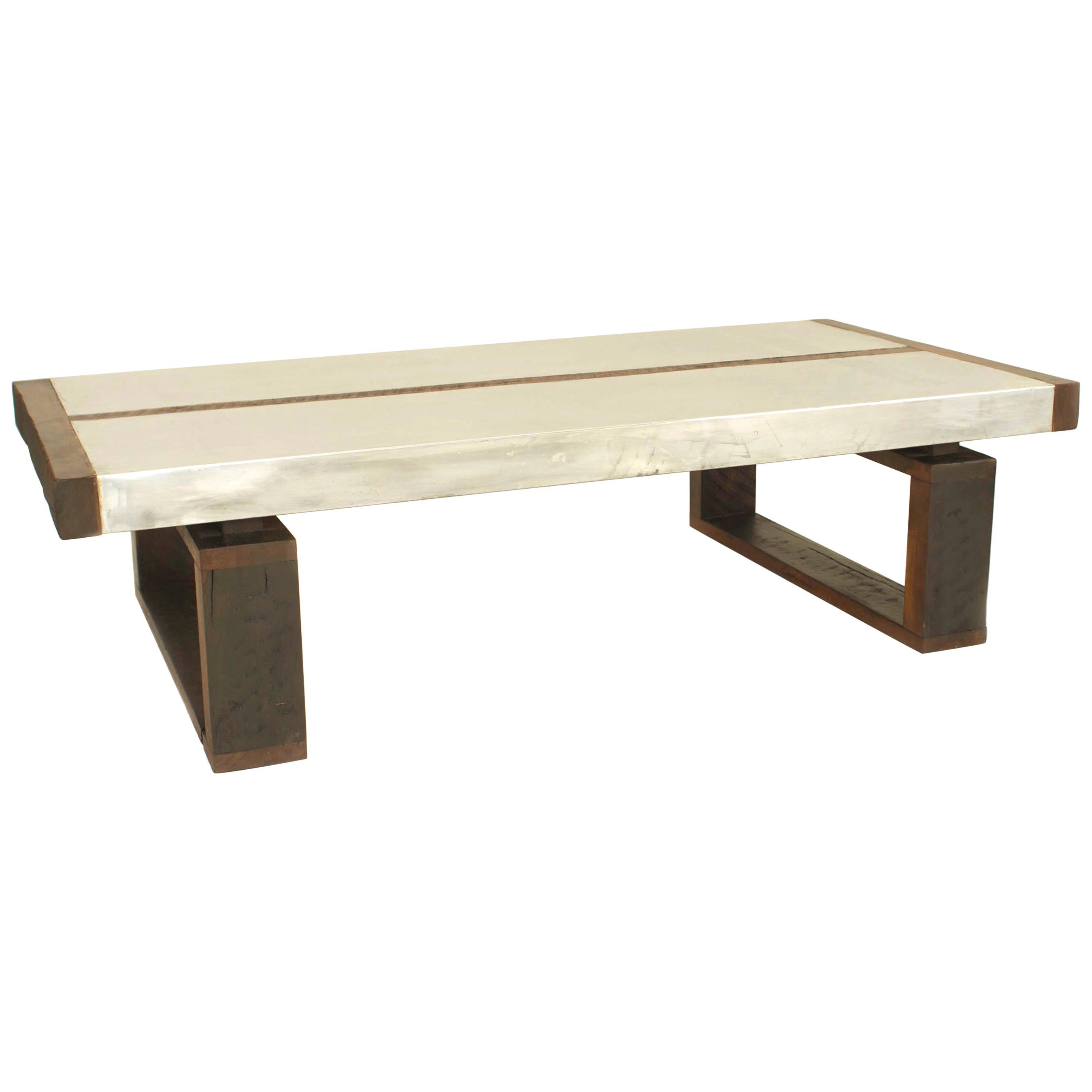Table basse de style Art Déco moderniste en chêne et métal