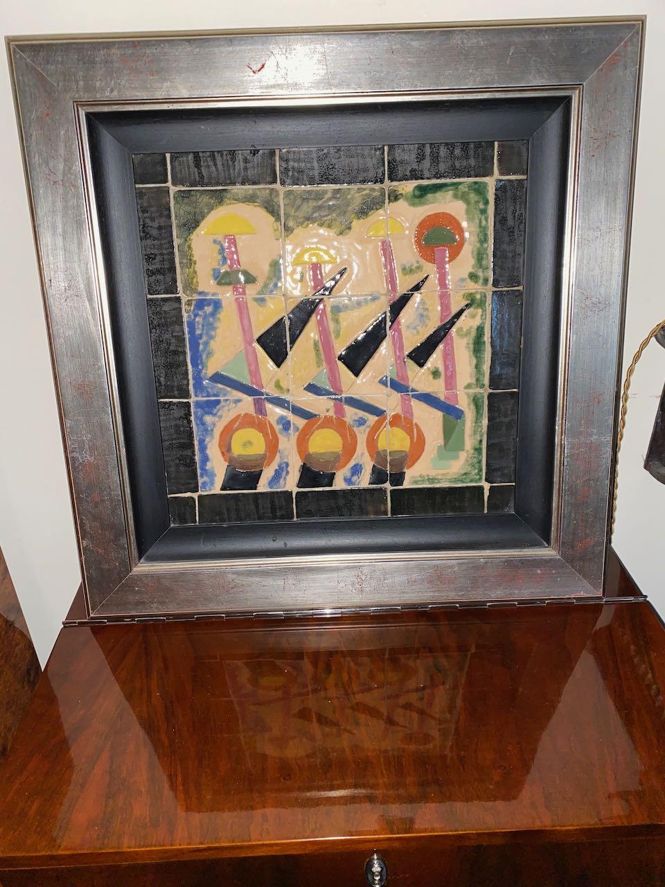 Art Deco Modernist Tile Painting In Good Condition In Oakland, CA