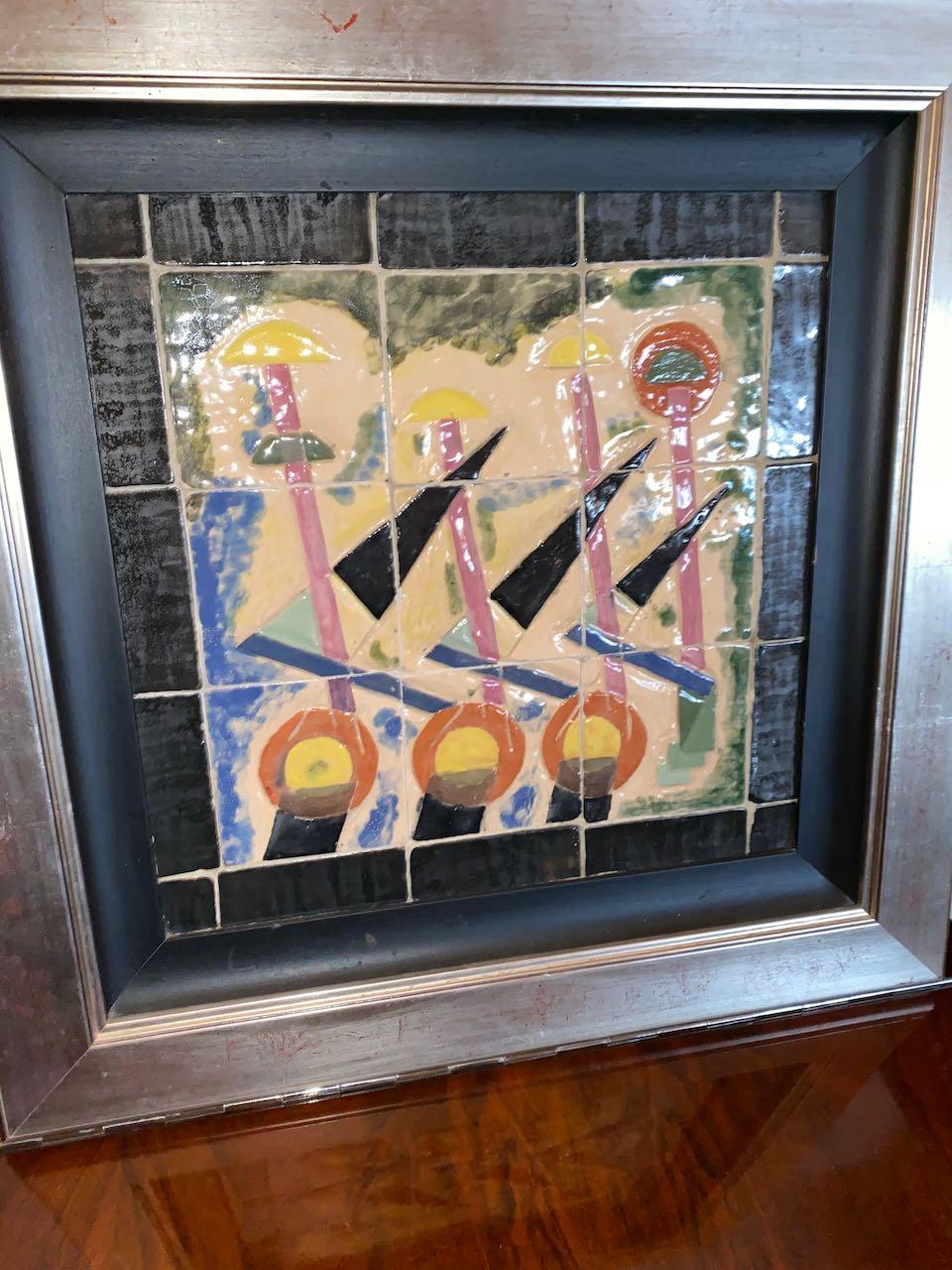 Mid-20th Century Art Deco Modernist Tile Painting