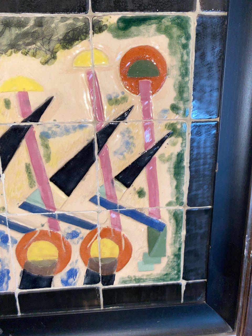 Ceramic Art Deco Modernist Tile Painting