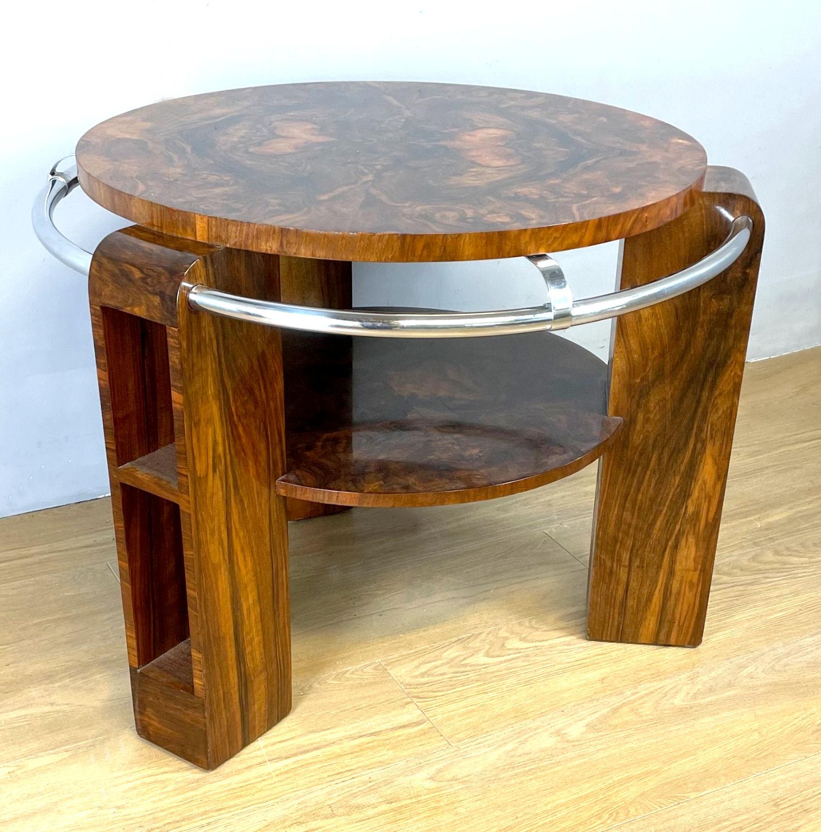 Art Deco Modernist Two Tier Walnut & Chrome Table, English, c1930 12