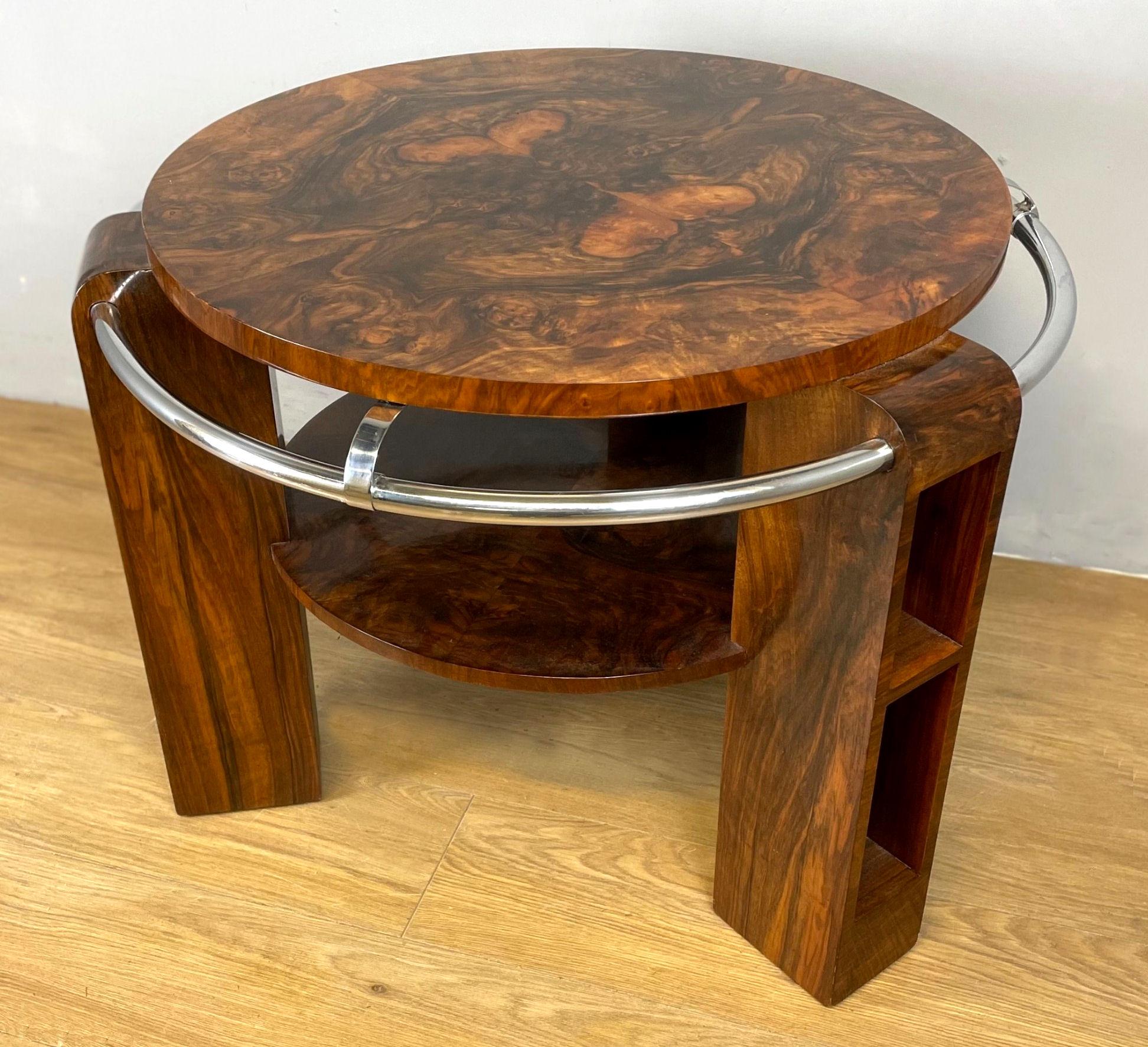Art Deco Modernist Two Tier Walnut & Chrome Table, English, c1930 14
