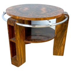 Art Deco Modernist Two Tier Walnut & Chrome Table, English, c1930