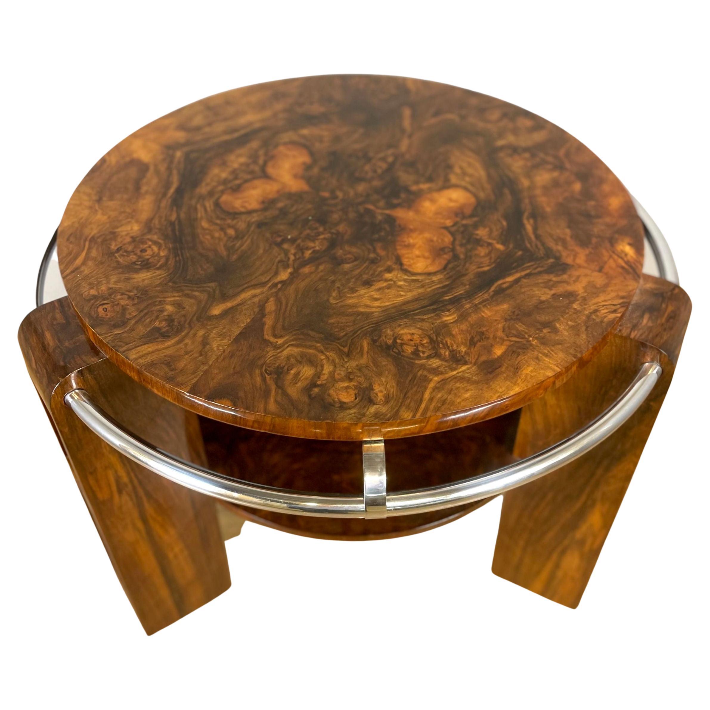 Art Deco Modernist Two Tier Walnut & Chrome Table, English, c1930 2