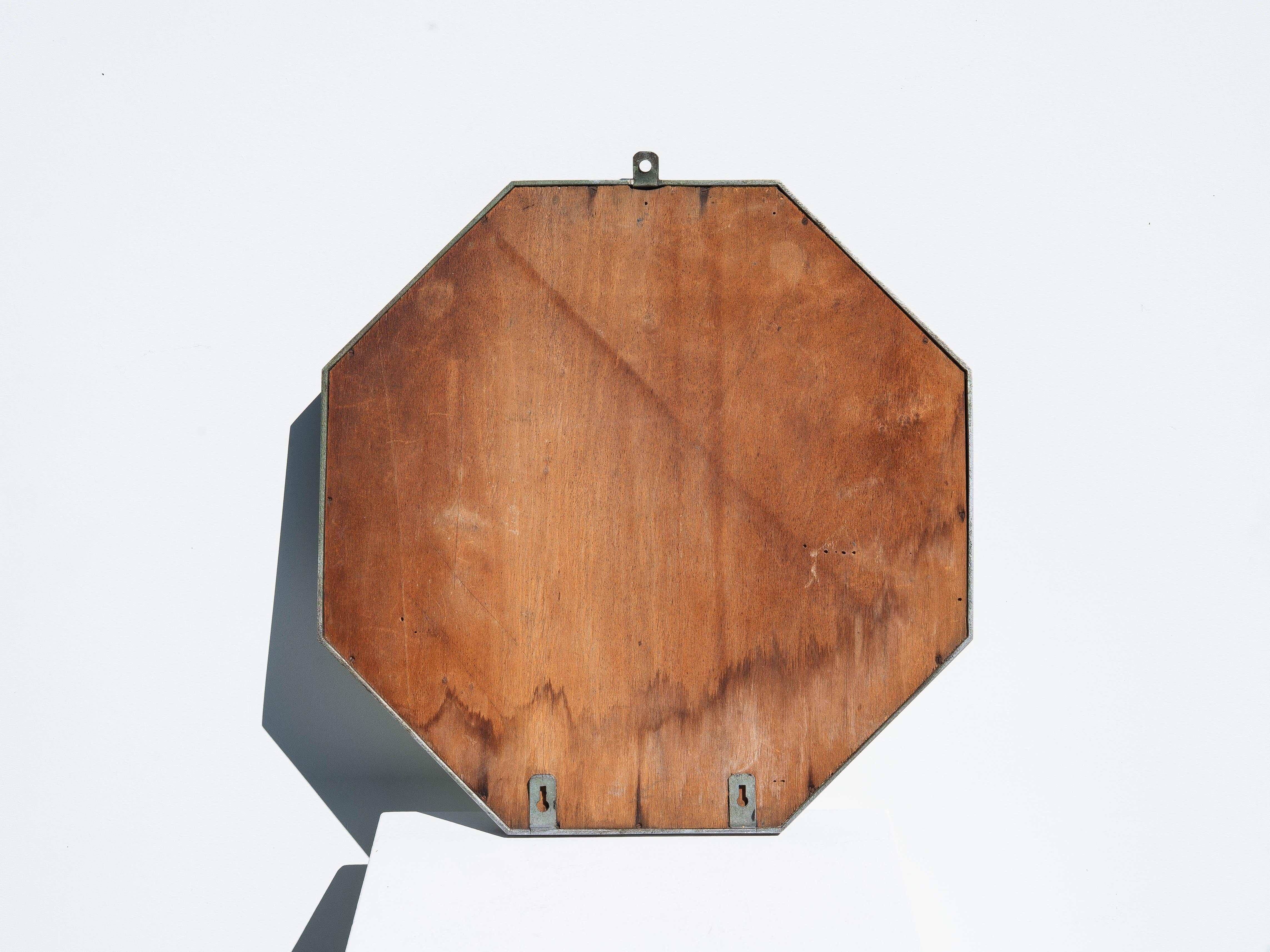 Moulage Art Deco Modernist Wall Mirror - Octagonal Silver Metal - Bauhaus Design - 1940s en vente