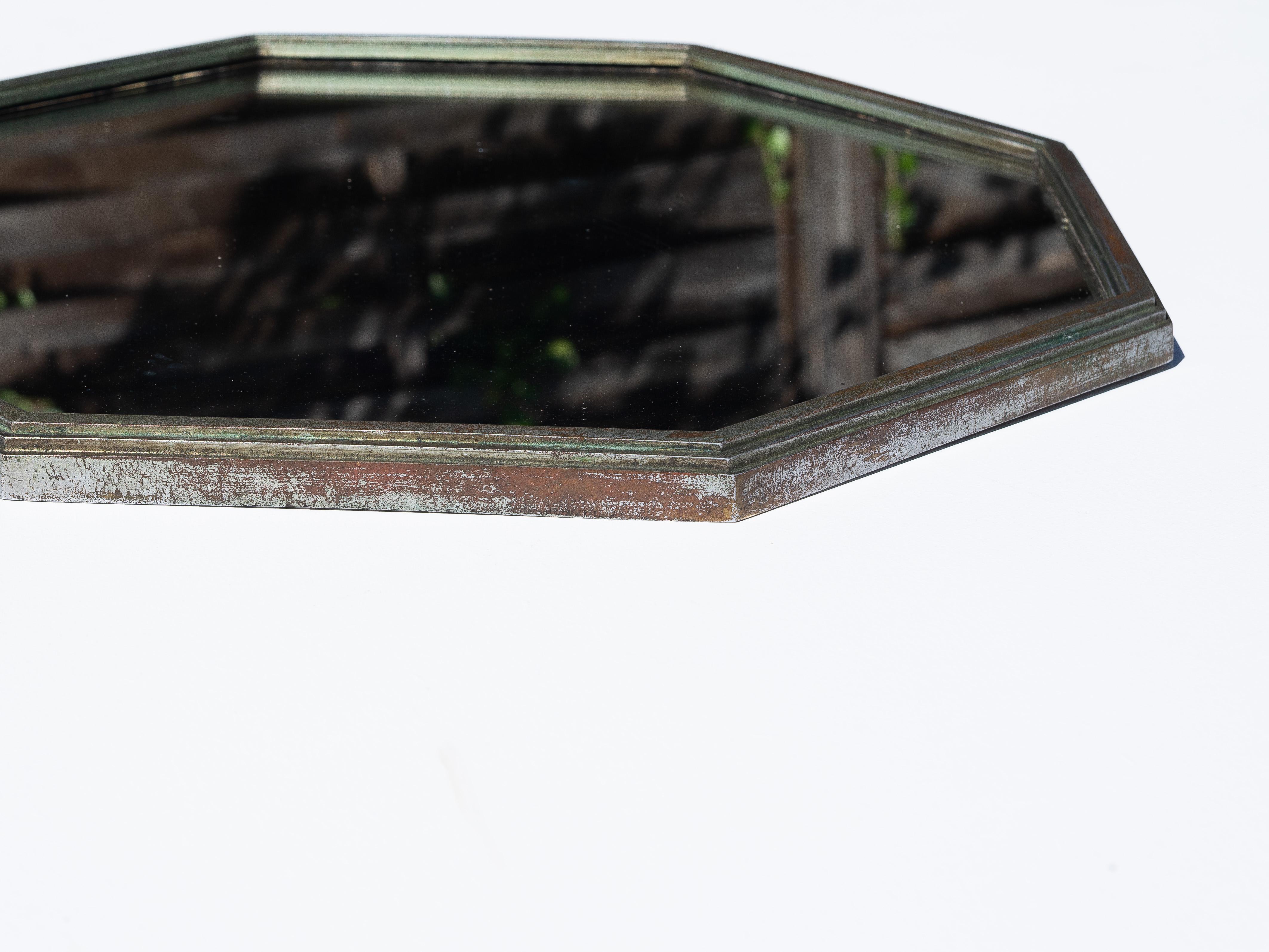 Art Deco Modernist Wall Mirror - Octagonal Silver Metal - Bauhaus Design - 1940s en vente 1