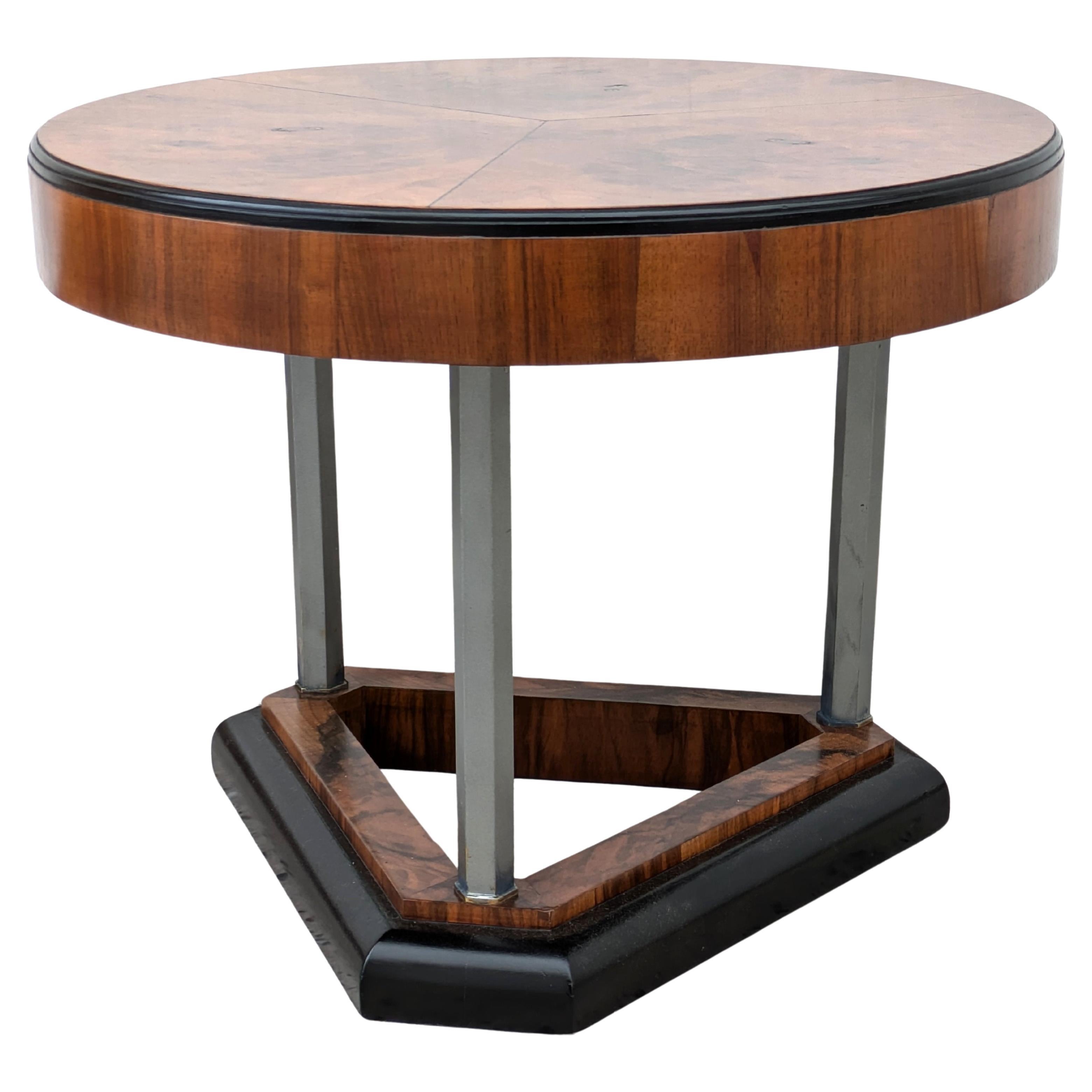English Art Deco Modernist  Walnut & Chrome Table, c1930 For Sale