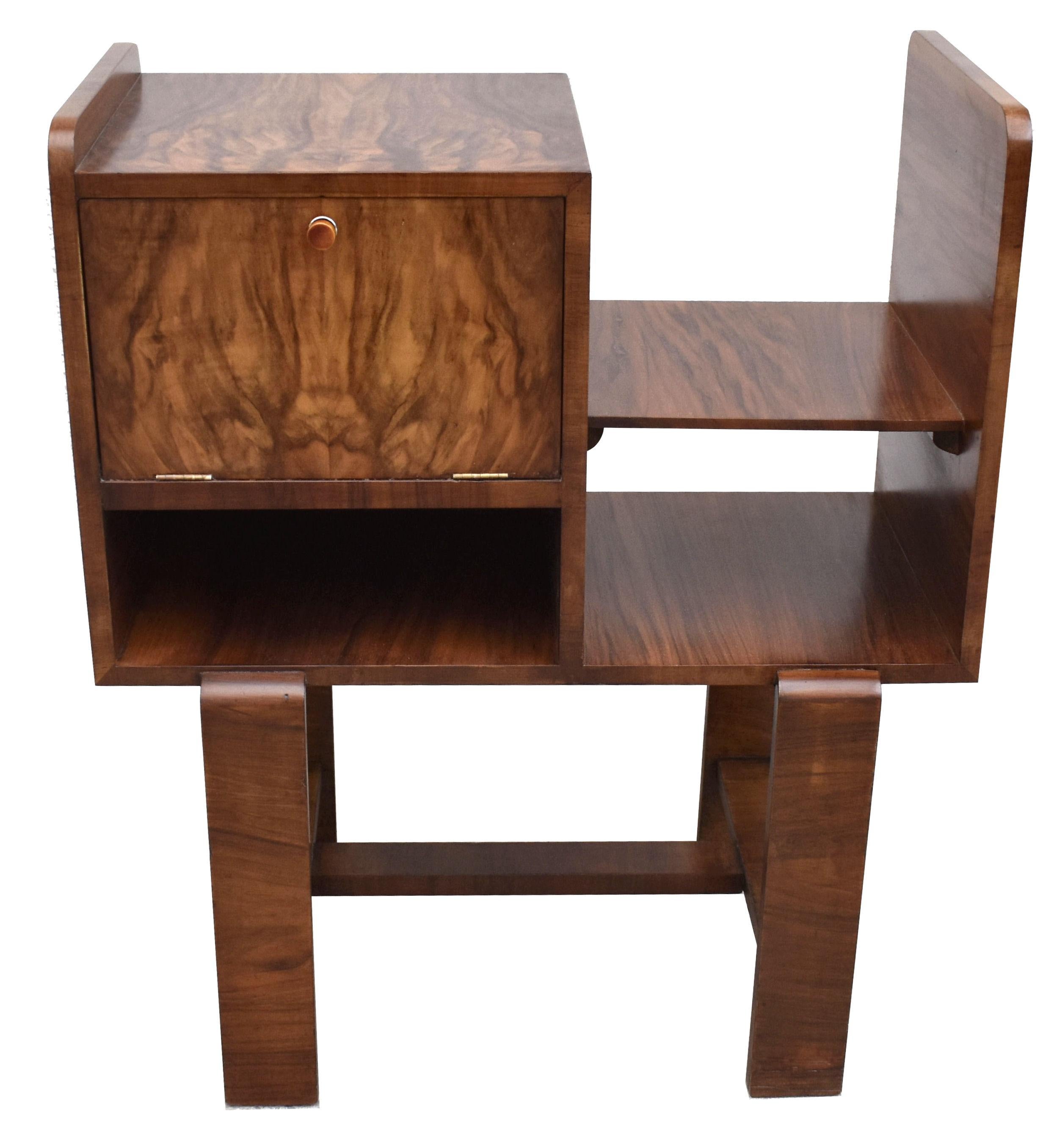 Art Deco Modernist Walnut Telephone Table, English, C1930 For Sale 2