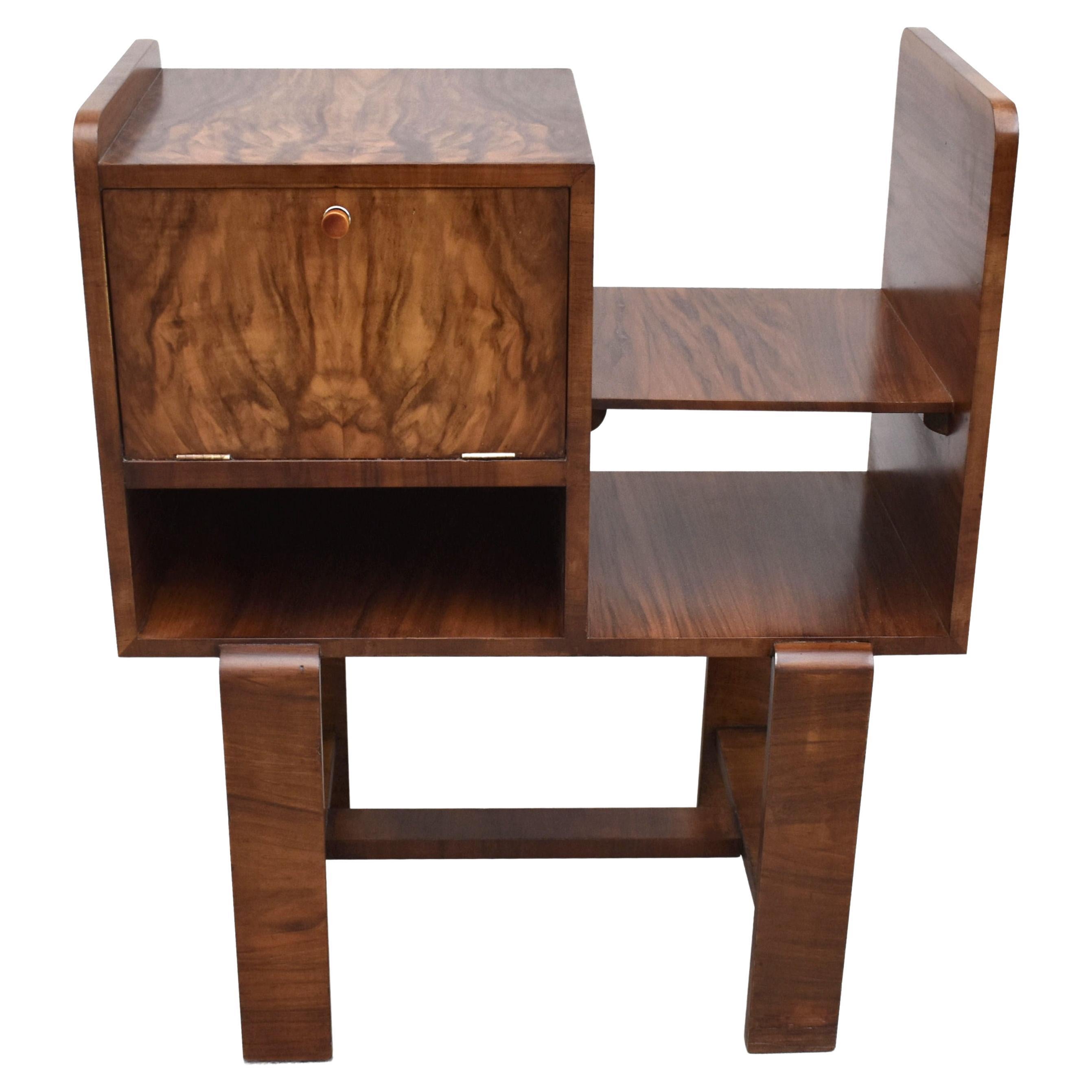 Art Deco Modernist Walnut Telephone Table, English, C1930 For Sale