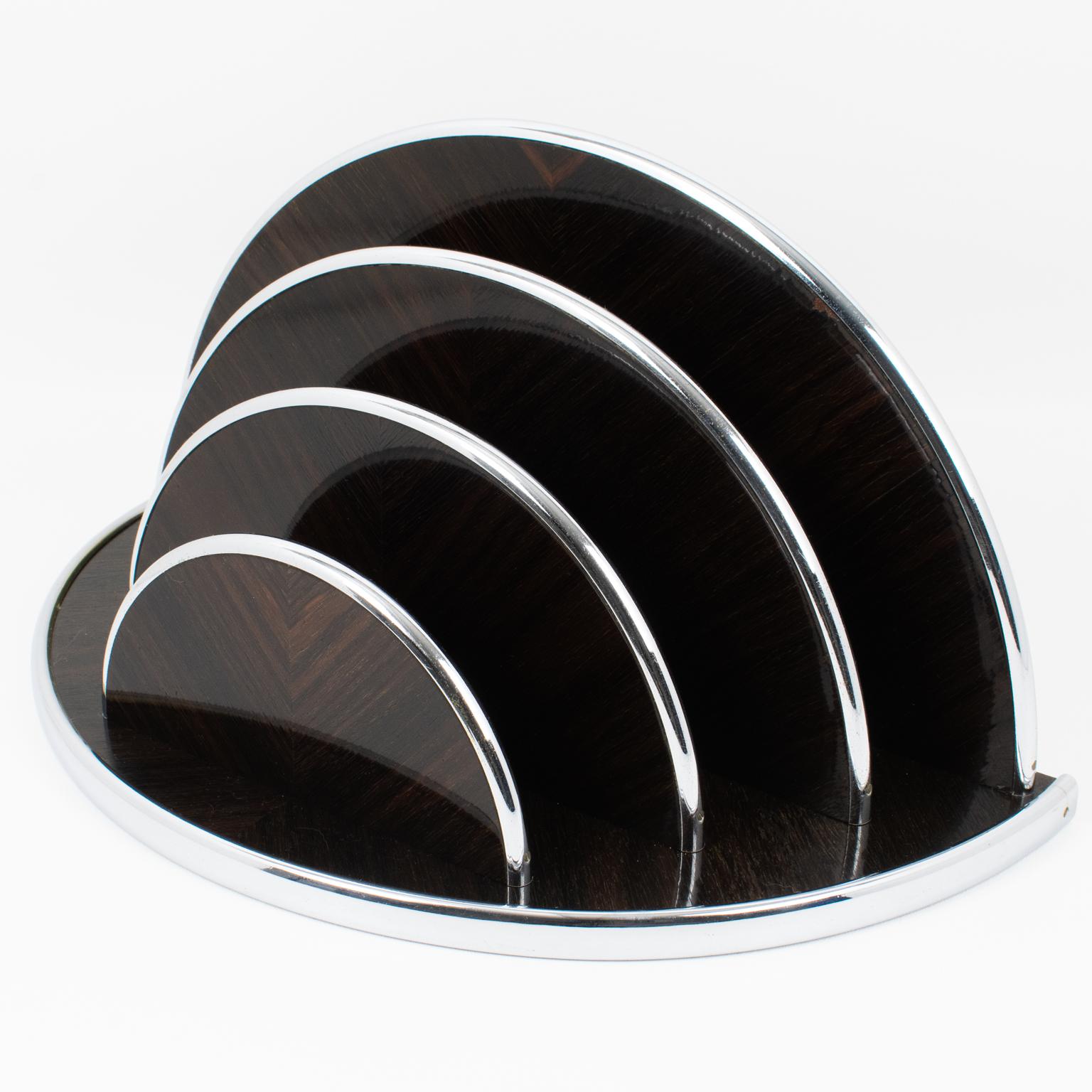 Art Deco Modernist Wood and Chrome Desk Accessory Letter Holder, circa 1930 For Sale
