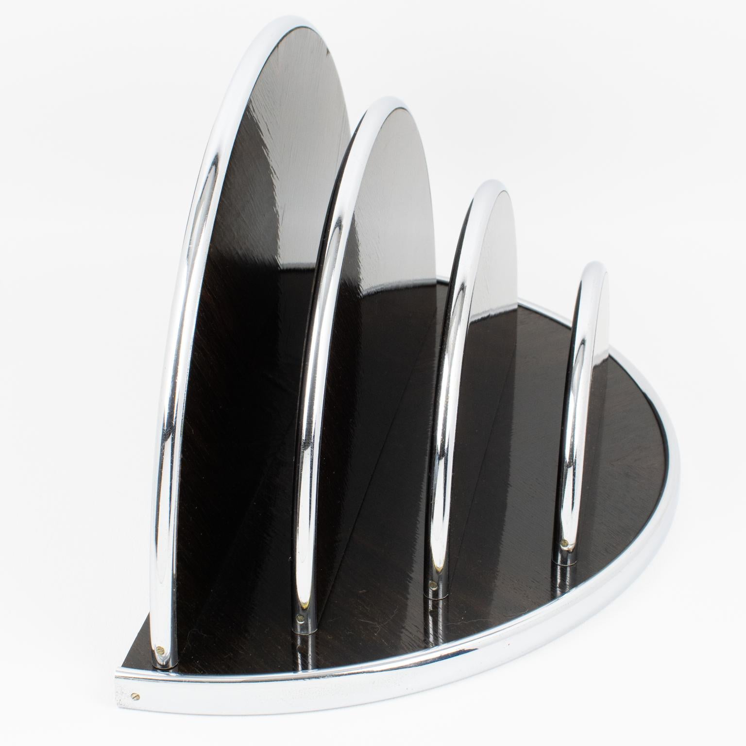 French Modernist Wood and Chrome Desk Accessory Letter Holder, circa 1930 For Sale