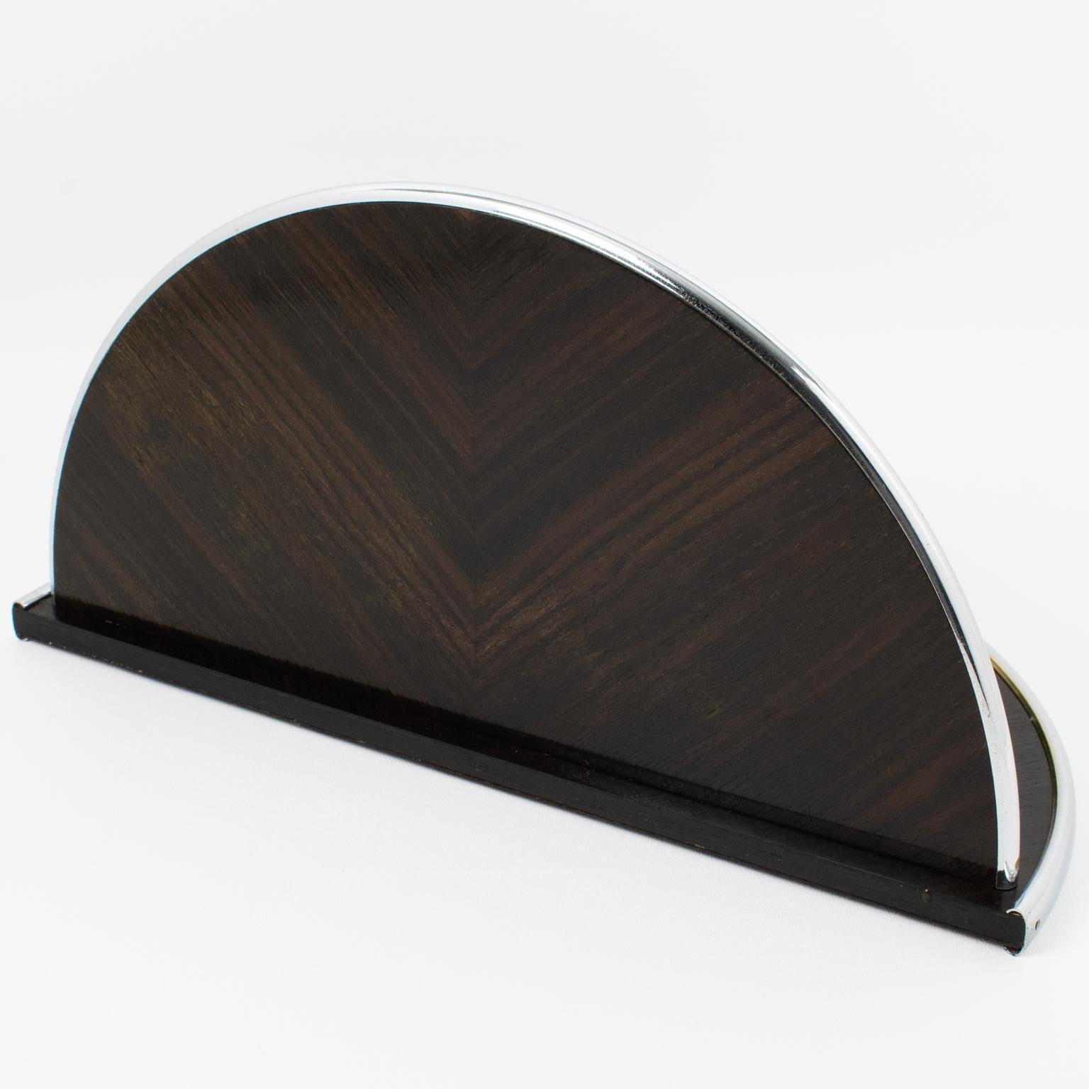 Modernist Wood and Chrome Desk Accessory Letter Holder, circa 1930 In Good Condition For Sale In Atlanta, GA