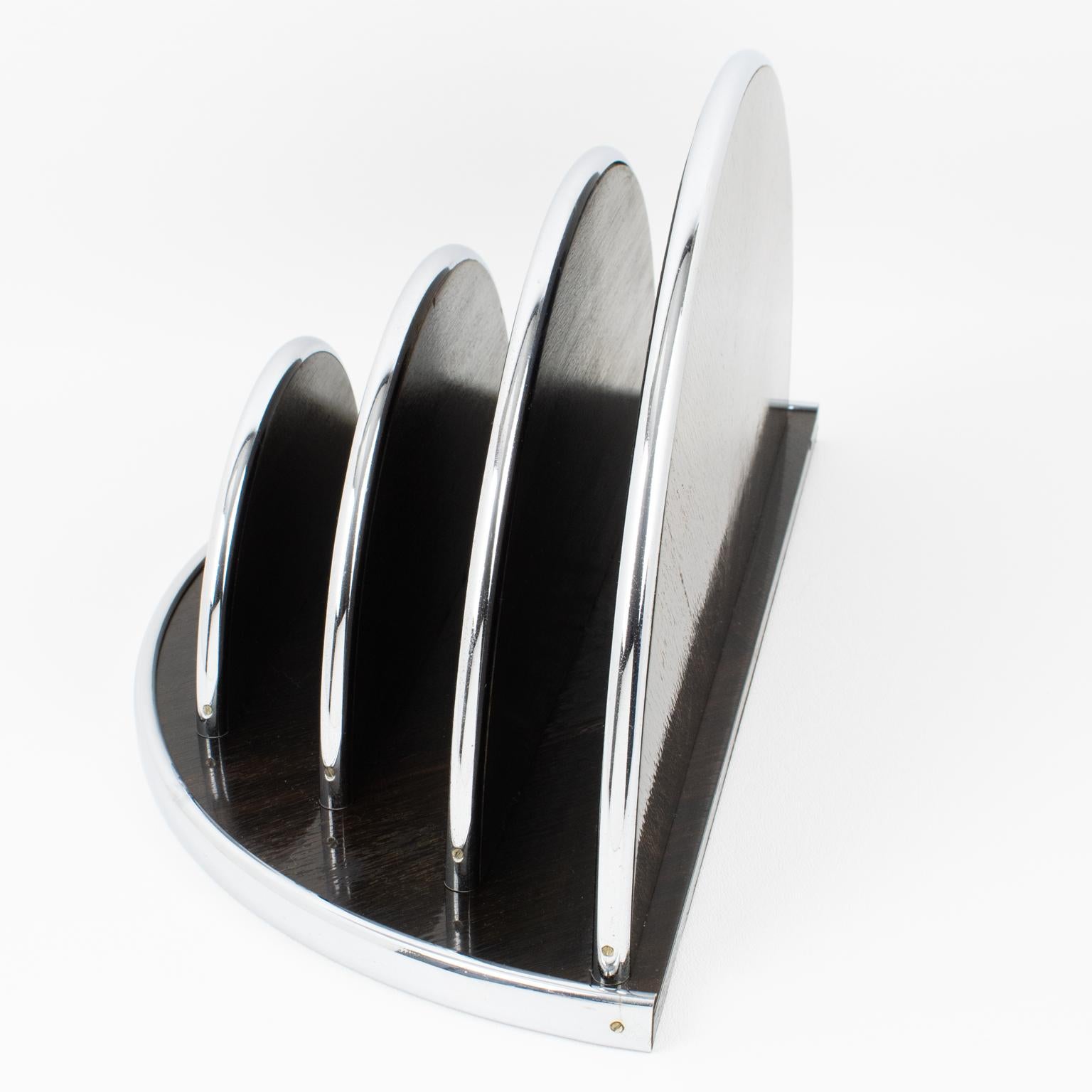 Mid-20th Century Modernist Wood and Chrome Desk Accessory Letter Holder, circa 1930 For Sale