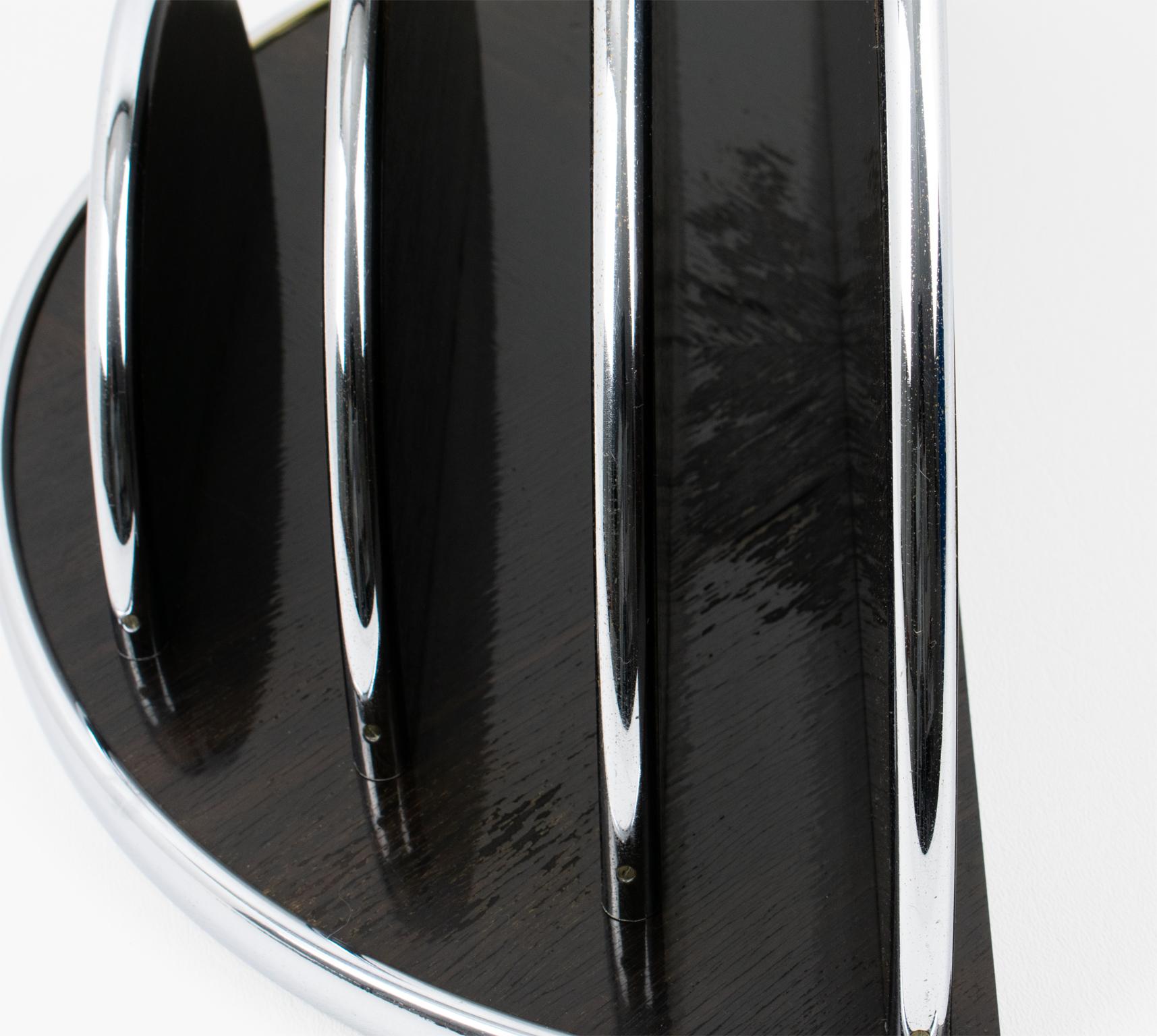 Metal Modernist Wood and Chrome Desk Accessory Letter Holder, circa 1930 For Sale