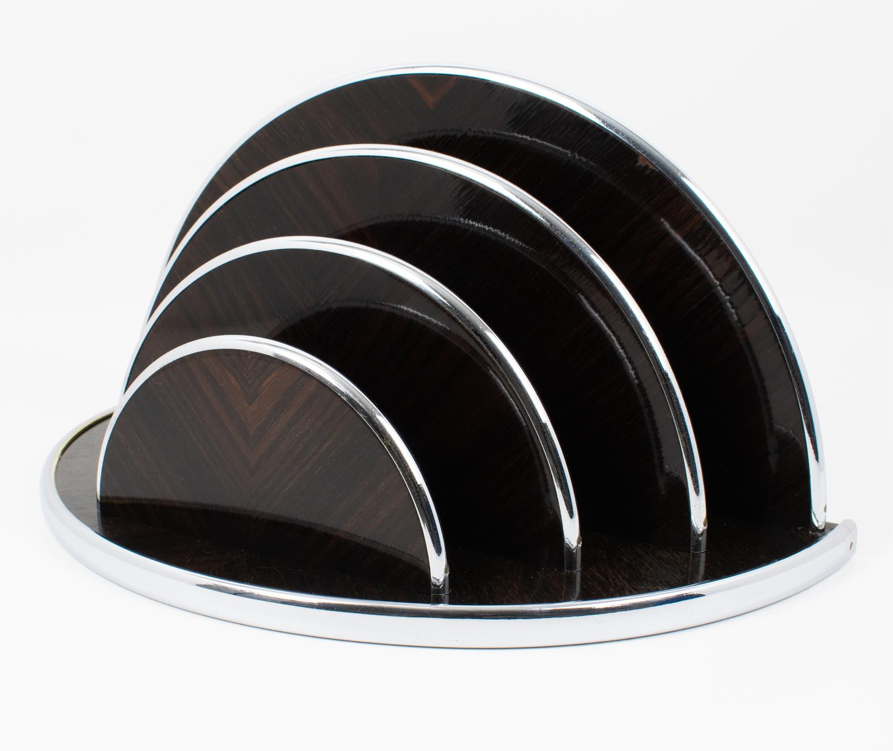 Modernist Wood and Chrome Desk Accessory Letter Holder, circa 1930 For Sale 1