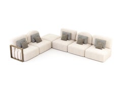 Art Deco Style Modular Her Sofa Made with Brass, Leather and Textile