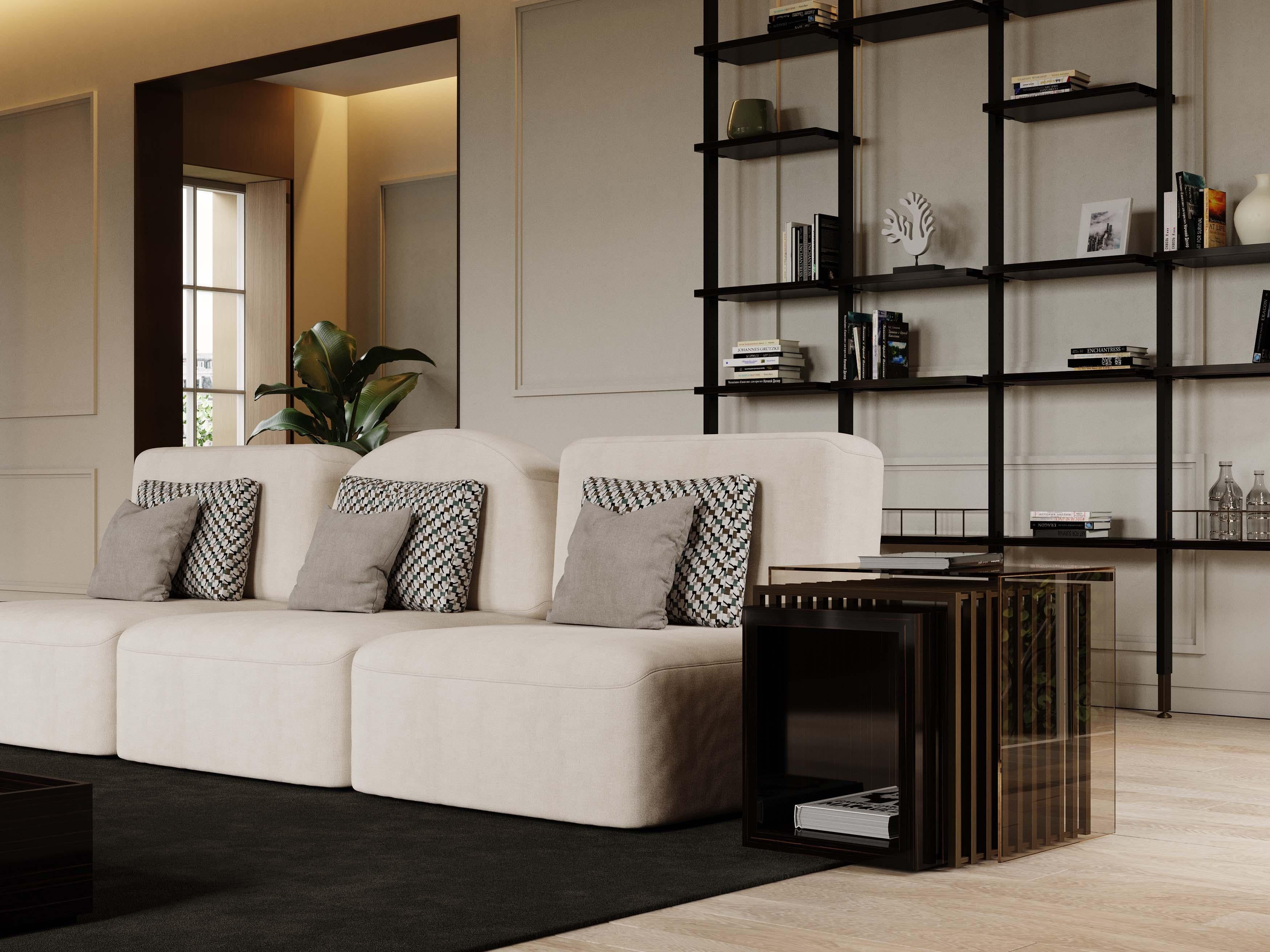 Modulares Sofa im Art-déco-Stil aus Messing, Leder und Textilien (21. Jahrhundert und zeitgenössisch) im Angebot