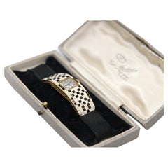 Art Deco Curved Moeris Ladies Сheckered Enamel Watch Box, 1910