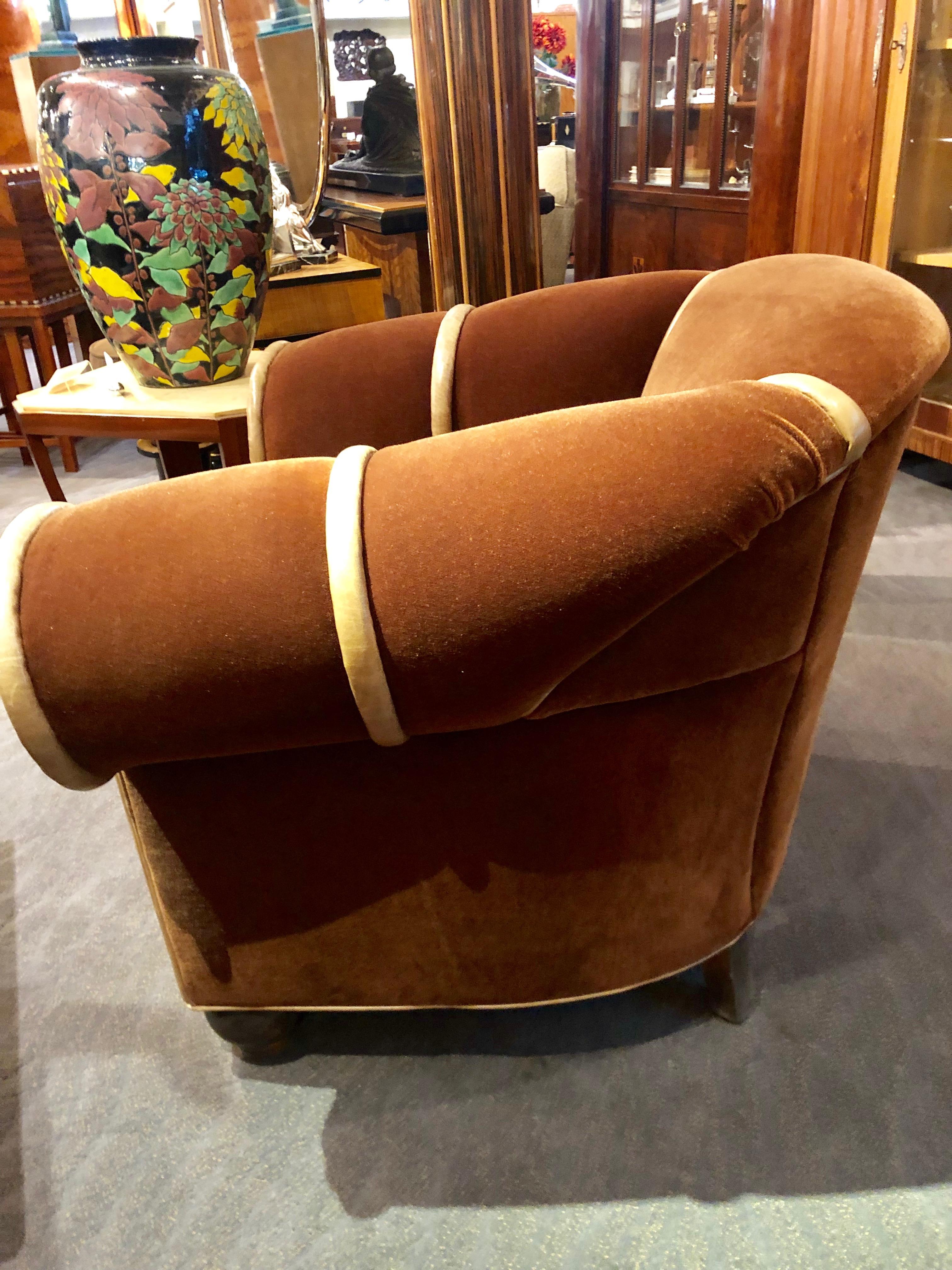 American Art Deco Mohair and Leather Glamour Club Chair Hollywood