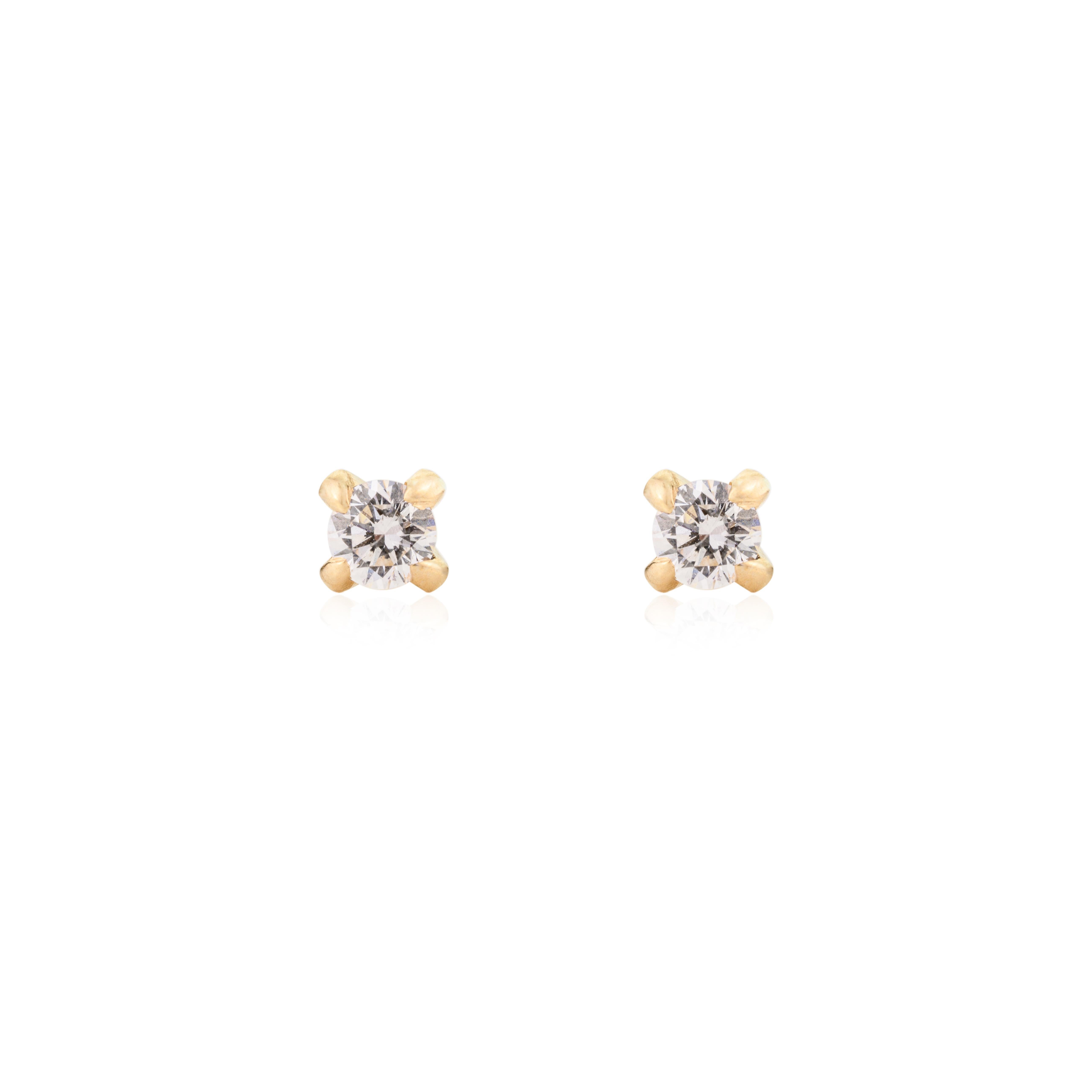 Round Cut Art Deco Style Moissanite Studs Earring in Solid Yellow Gold Jewelry for Her For Sale