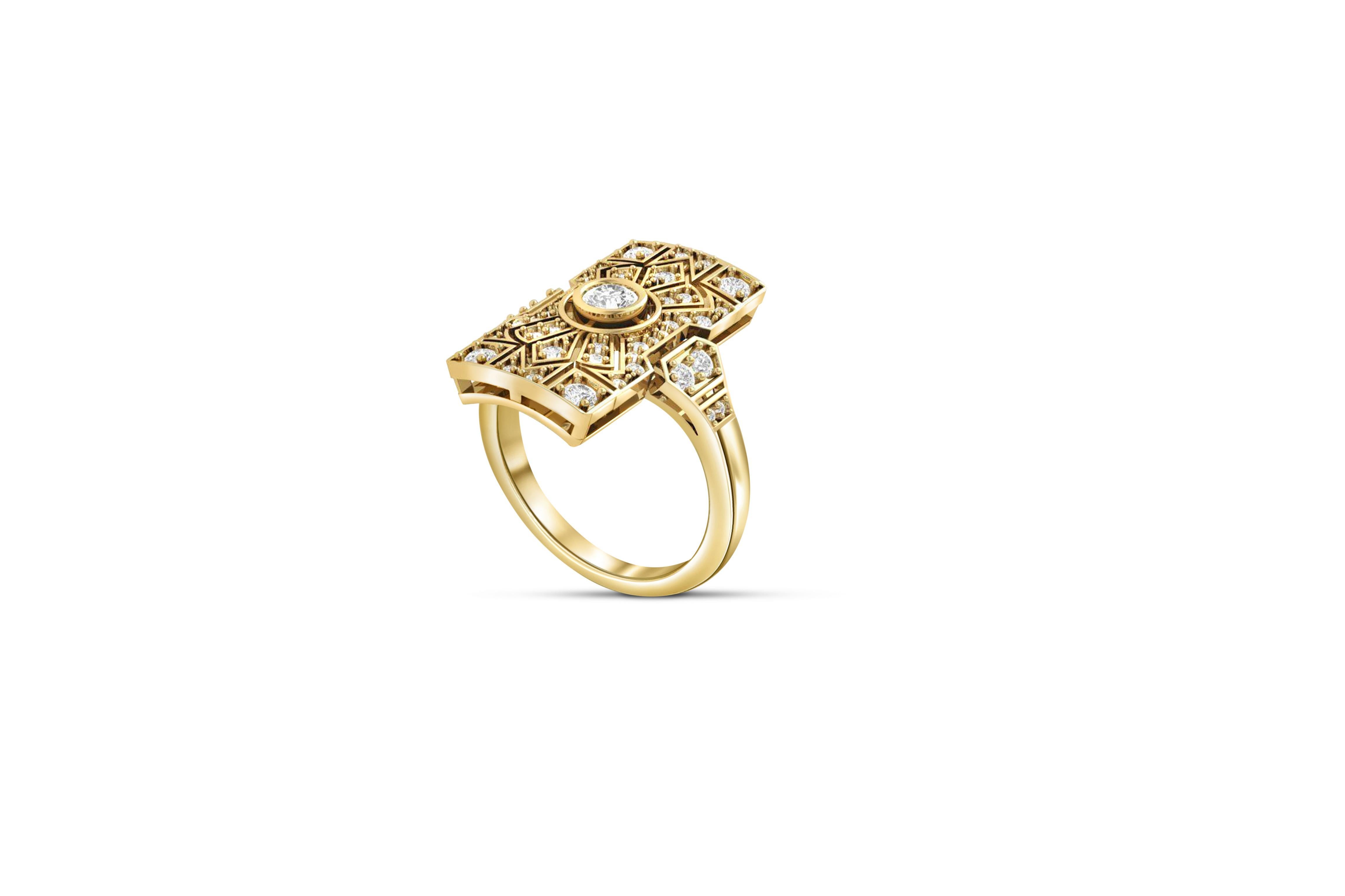 Art Deco Moissanite wedding 14k gold ring 2