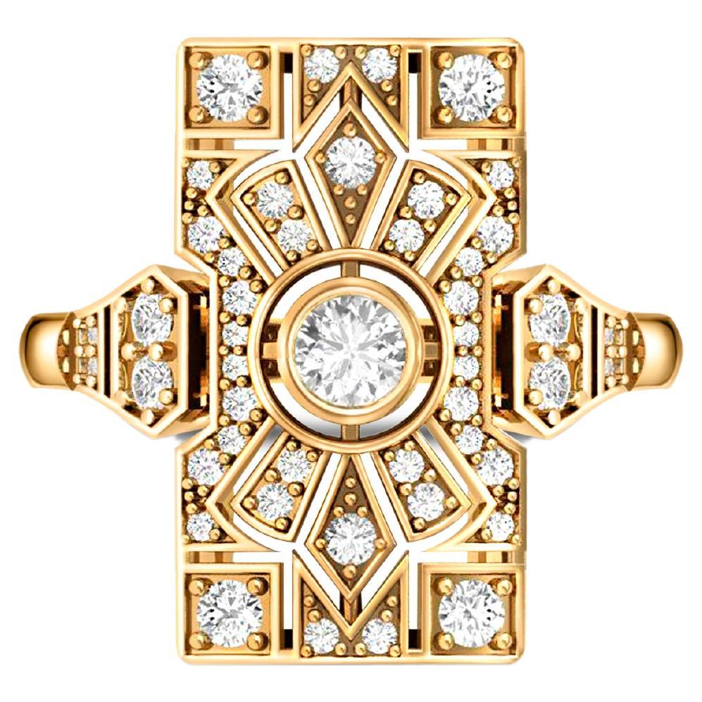 Art Deco Moissanite wedding 14k gold ring.