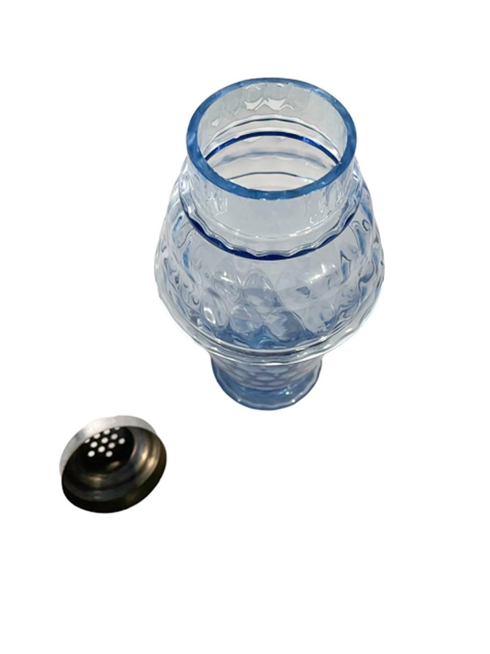 American Art Deco Molded Blue Glass Cocktail Shaker with All-Over Thumbprint Pattern For Sale