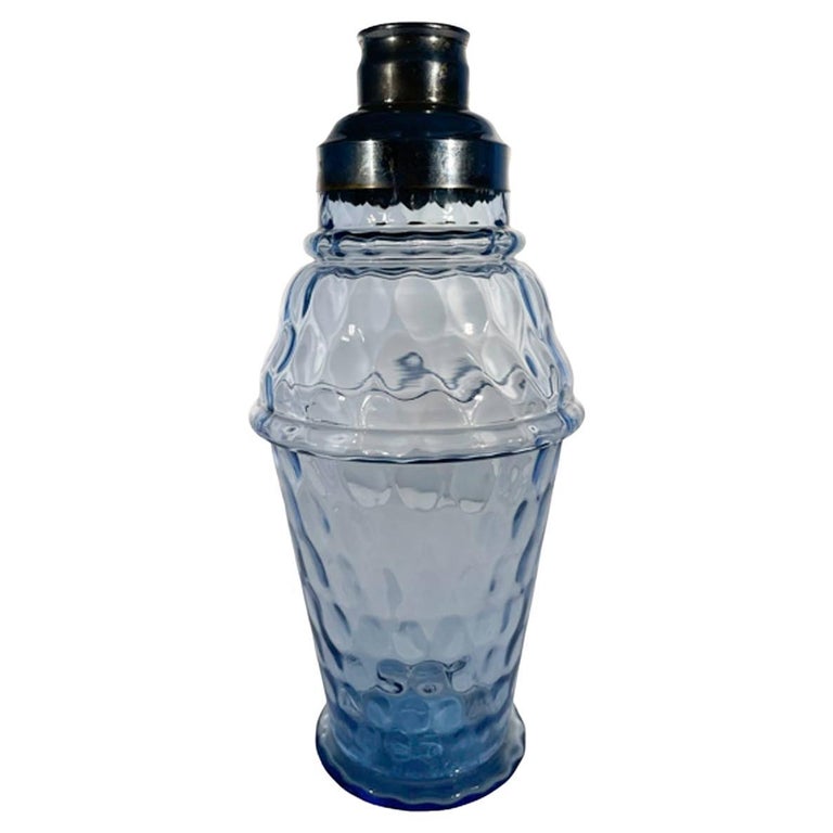 Art Deco Molded Blue Glass Cocktail Shaker with AllOver Thumbprint Pattern For Sale at 1stDibs