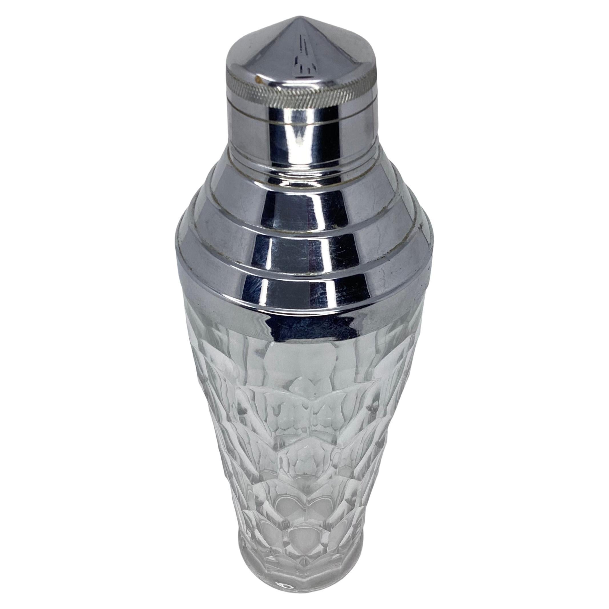 Art Deco Molded Clear Glass Cocktail Shaker with Diamond Pattern
