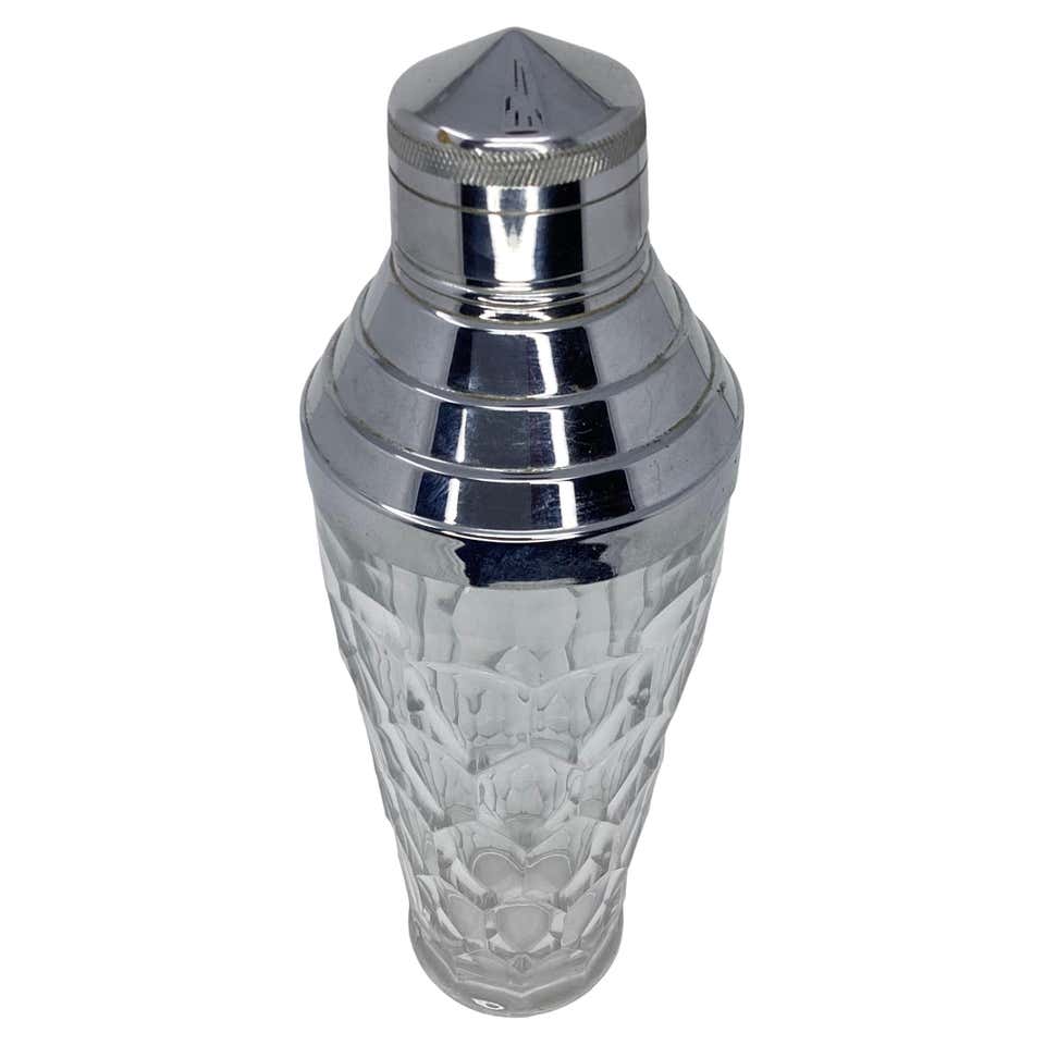 Art Deco Molded Blue Glass Cocktail Shaker with All-Over Thumbprint ...