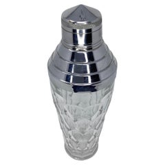 Shaker à cocktail Art Déco en verre moulé transparent avec motif de diamants