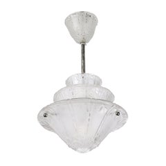 Art Deco Molded & Frosted Glass Pendant Relief Detailed Chandelier signed Daum