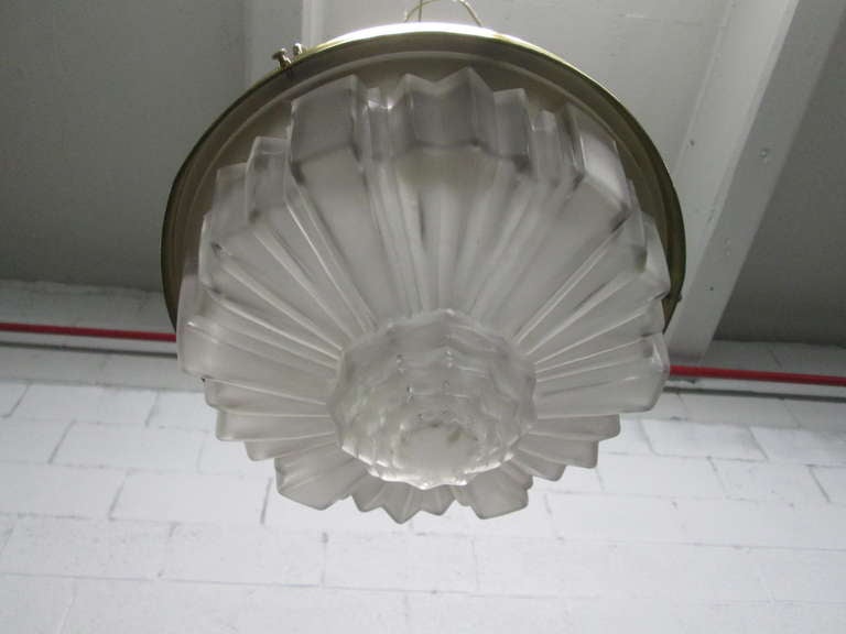 American Art Deco Molded Glass Hanging Light Fixture For Sale