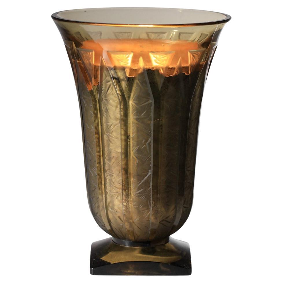 Art Deco molded glass illuminated bowl lamp For Sale