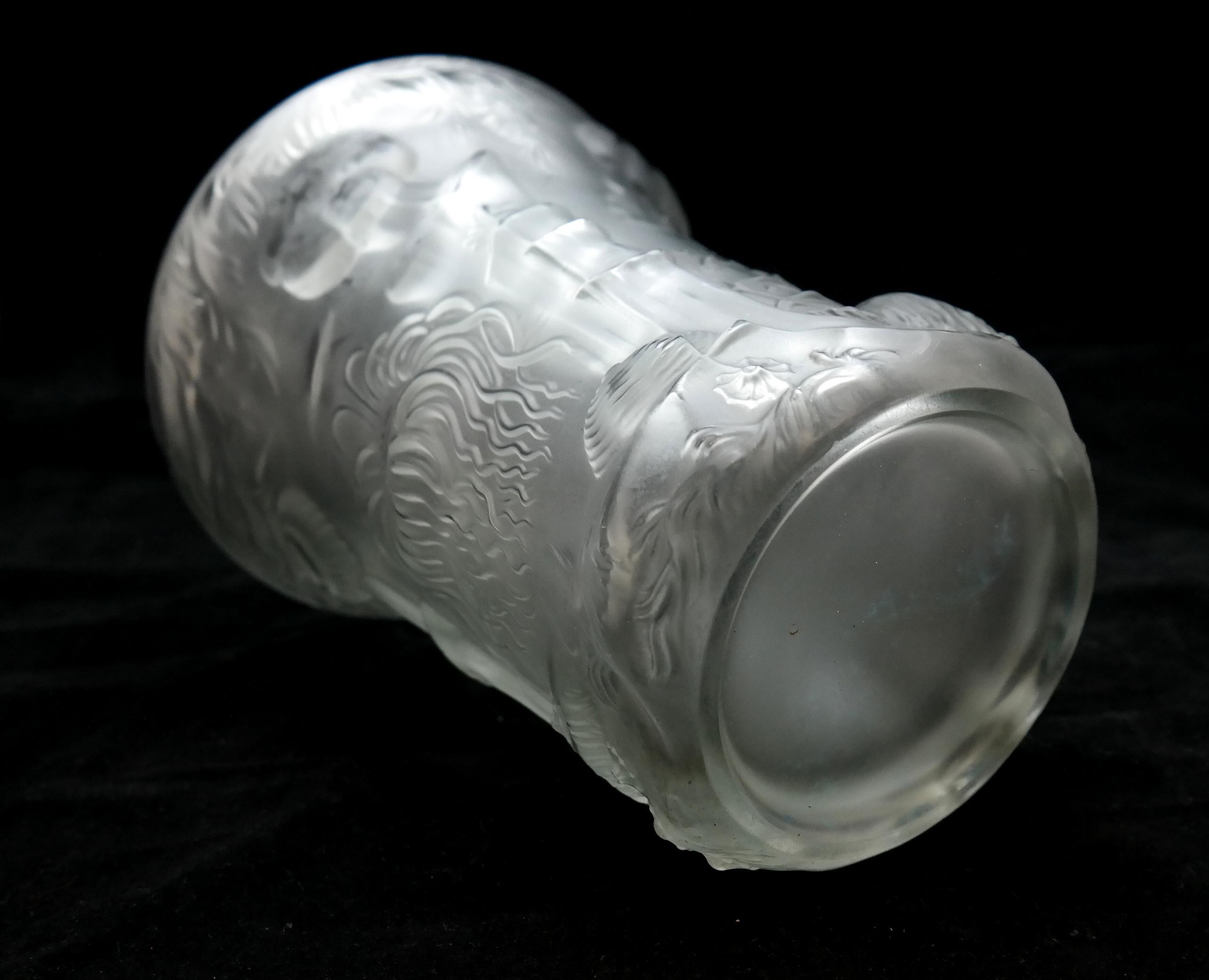 Art Deco Molded Pressed Glass Vase in Lalique Style 10